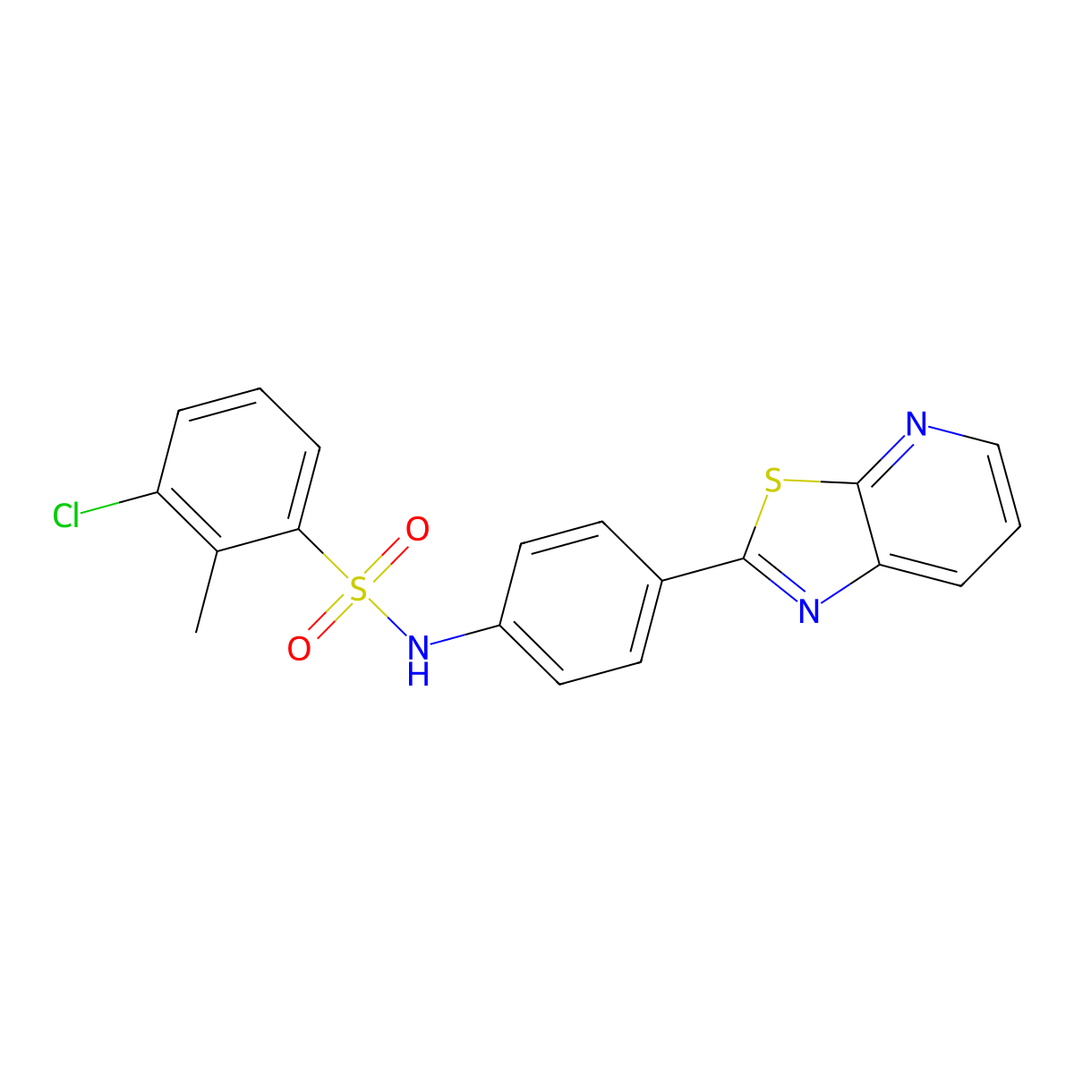 3-chloro-2-methyl-N-(4-(thiazolo[5,4-b]pyridin-2-yl)phenyl)benzenesulfonamide molecular structure, CAS 2309826-00-2