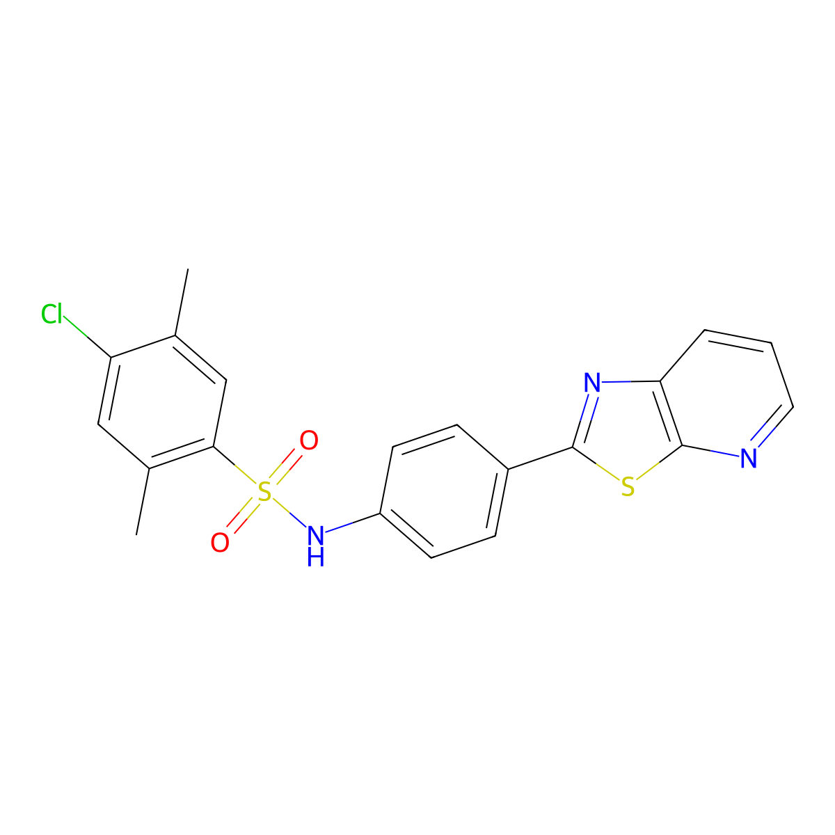 4-chloro-2,5-dimethyl-N-(4-(thiazolo[5,4-b]pyridin-2-yl)phenyl)benzenesulfonamide molecular structure, CAS 2309826-09-1