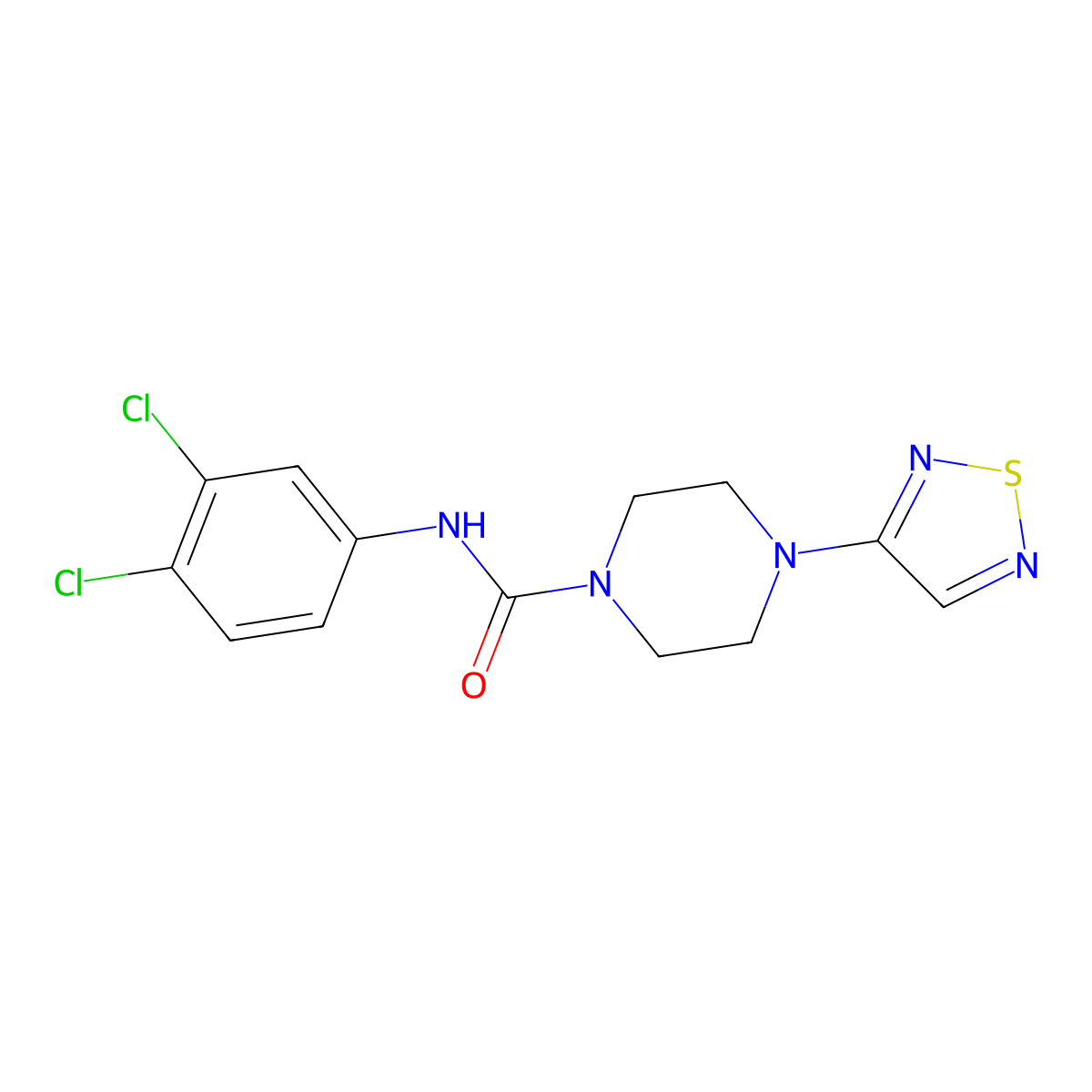N-(3,4-dichlorophenyl)-4-(1,2,5-thiadiazol-3-yl)piperazine-1-carboxamide molecular structure, CAS 2310010-36-5
