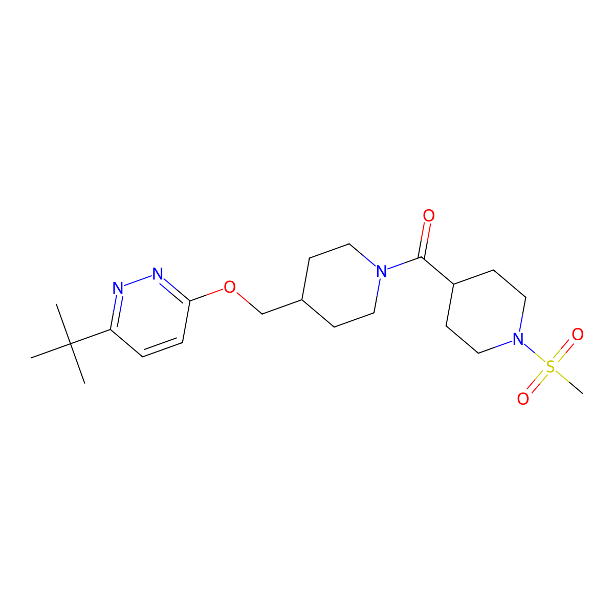 3-Tert-butyl-6-{[1-(1-methanesulfonylpiperidine-4-carbonyl)piperidin-4-yl]methoxy}pyridazine molecular structure, CAS 2310010-88-7