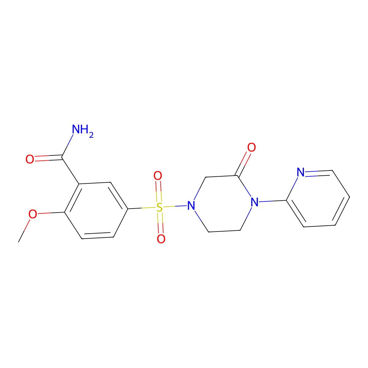 2-Methoxy-5-((3-oxo-4-(pyridin-2-yl)piperazin-1-yl)sulfonyl)benzamide molecular structure, CAS 2310011-62-0