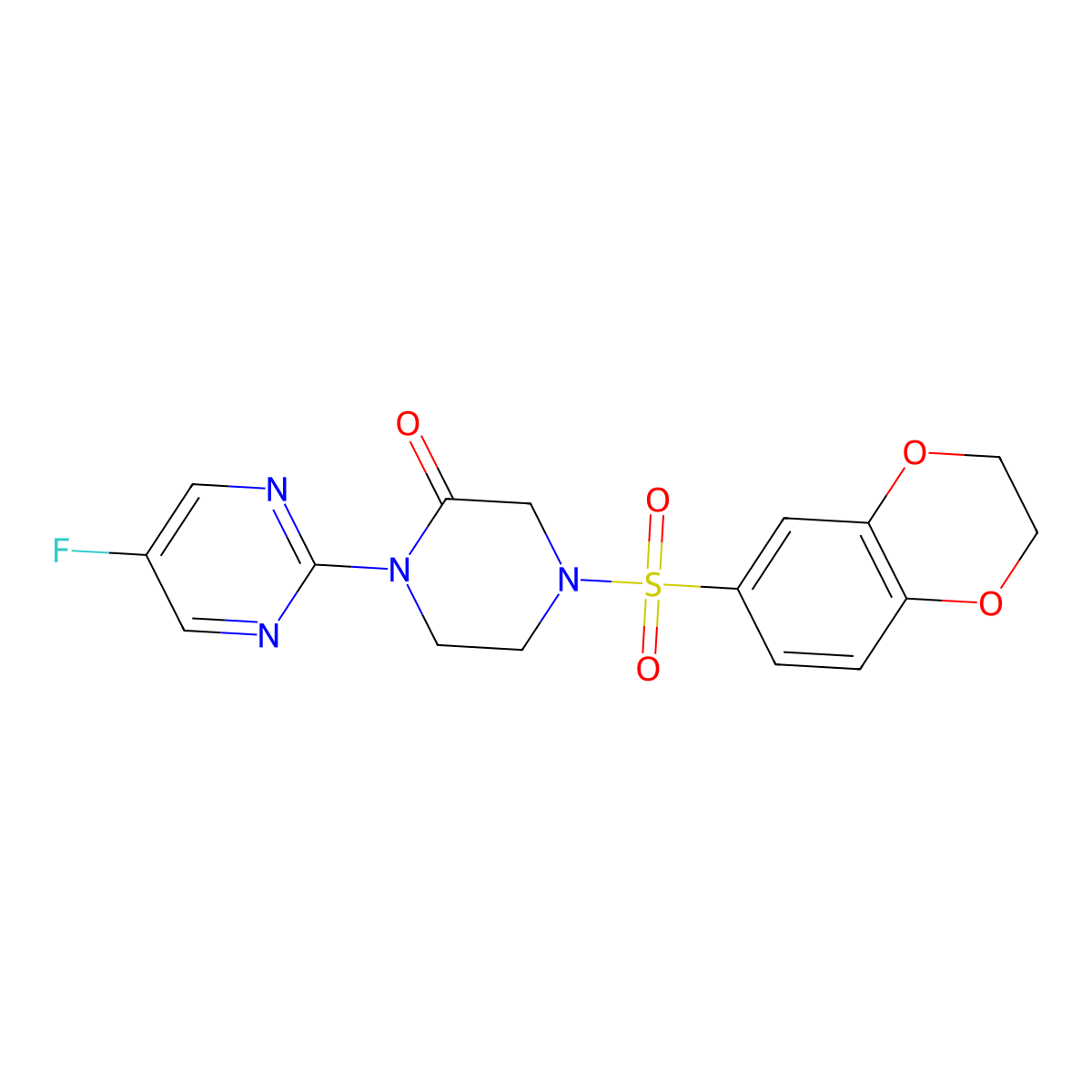 4-(2,3-Dihydro-1,4-benzodioxine-6-sulfonyl)-1-(5-fluoropyrimidin-2-yl)piperazin-2-one molecular structure, CAS 2310012-22-5