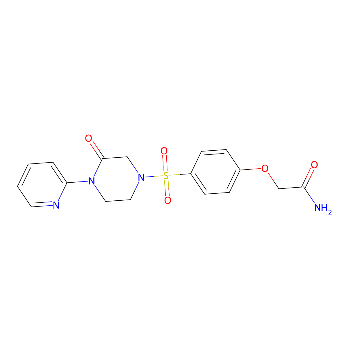 2-(4-((3-Oxo-4-(pyridin-2-yl)piperazin-1-yl)sulfonyl)phenoxy)acetamide molecular structure, CAS 2310013-10-4