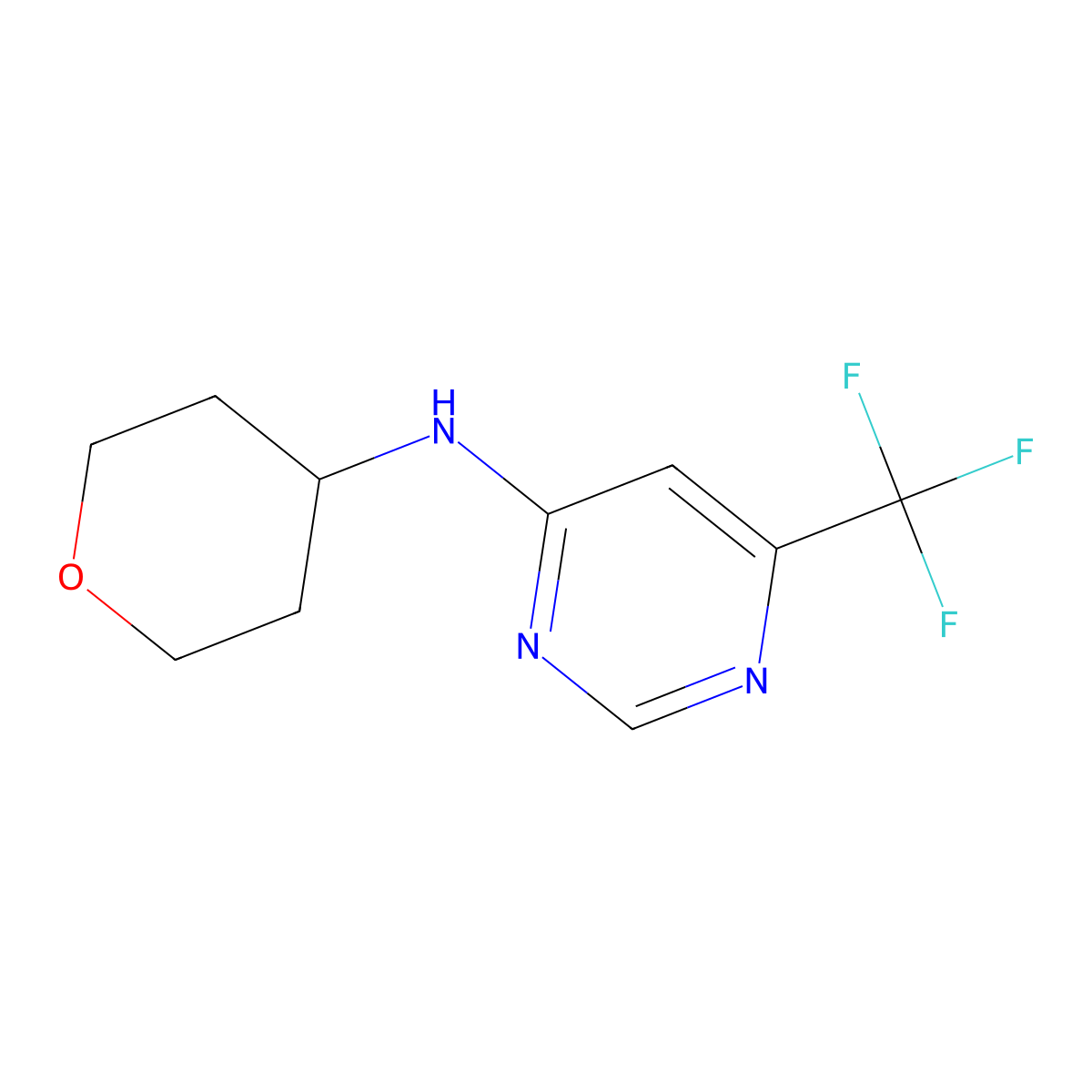 N-(oxan-4-yl)-6-(trifluoromethyl)pyrimidin-4-amine molecular structure, CAS 2310013-46-6