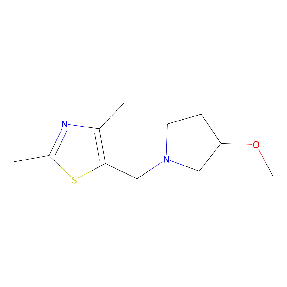 5-[(3-Methoxypyrrolidin-1-yl)methyl]-2,4-dimethyl-1,3-thiazole molecular structure, CAS 2310013-53-5