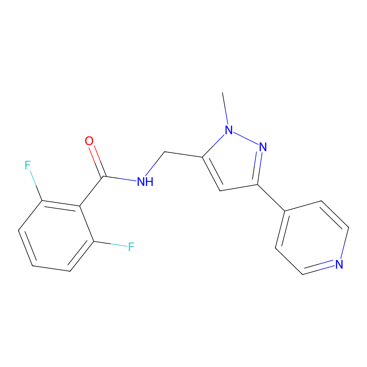 2,6-difluoro-N-{[1-methyl-3-(pyridin-4-yl)-1H-pyrazol-5-yl]methyl}benzamide molecular structure, CAS 2310013-56-8