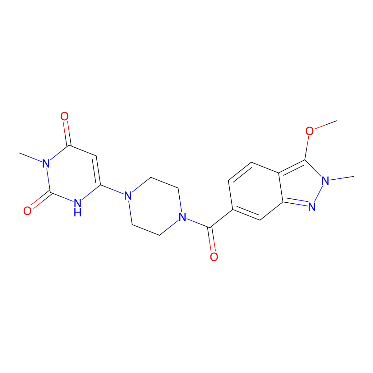 6-[4-(3-methoxy-2-methyl-2H-indazole-6-carbonyl)piperazin-1-yl]-3-methyl-1,2,3,4-tetrahydropyrimidine-2,4-dione molecular structure, CAS 2310013-65-9