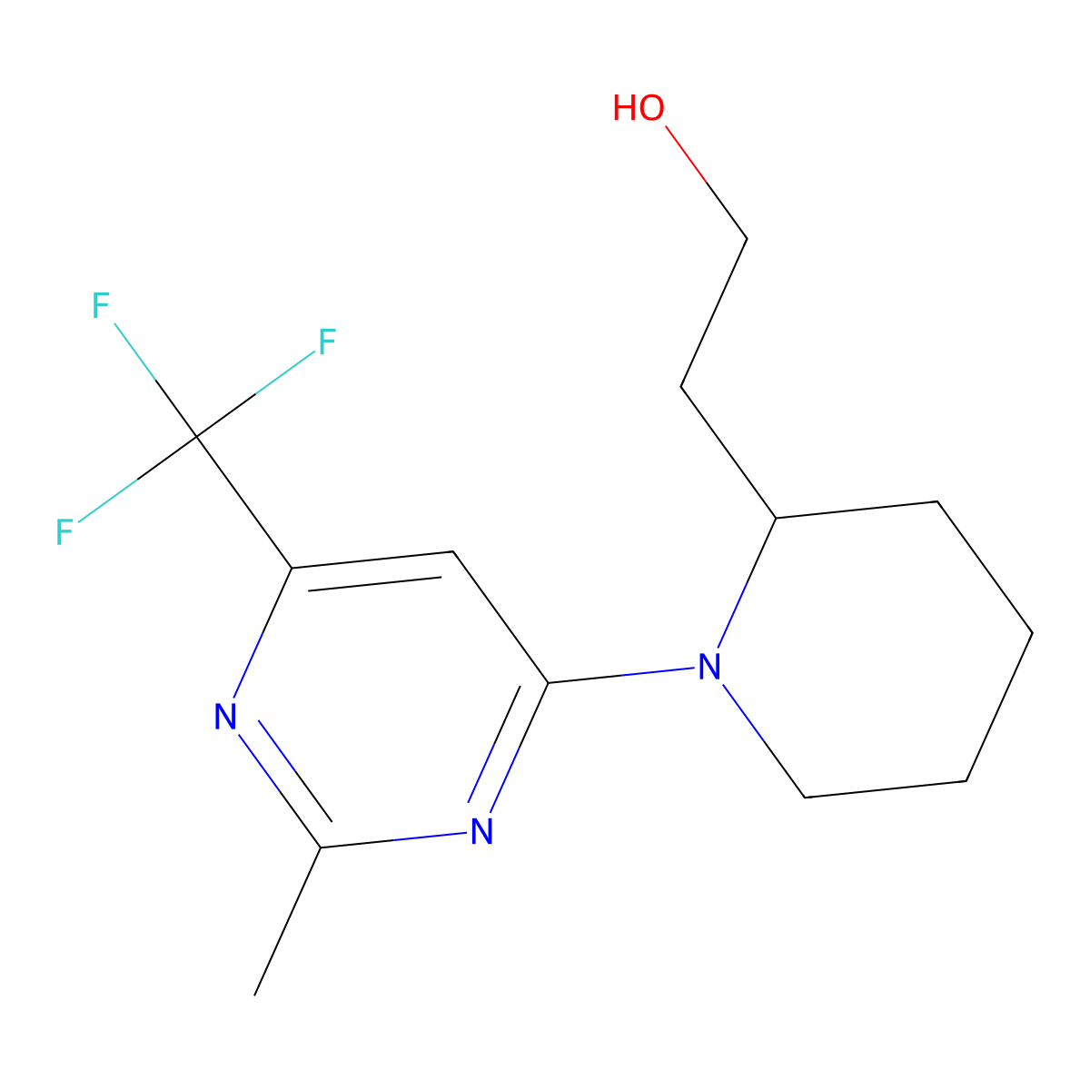 2-(1-(2-Methyl-6-(trifluoromethyl)pyrimidin-4-yl)piperidin-2-yl)ethan-1-ol molecular structure, CAS 2310013-84-2
