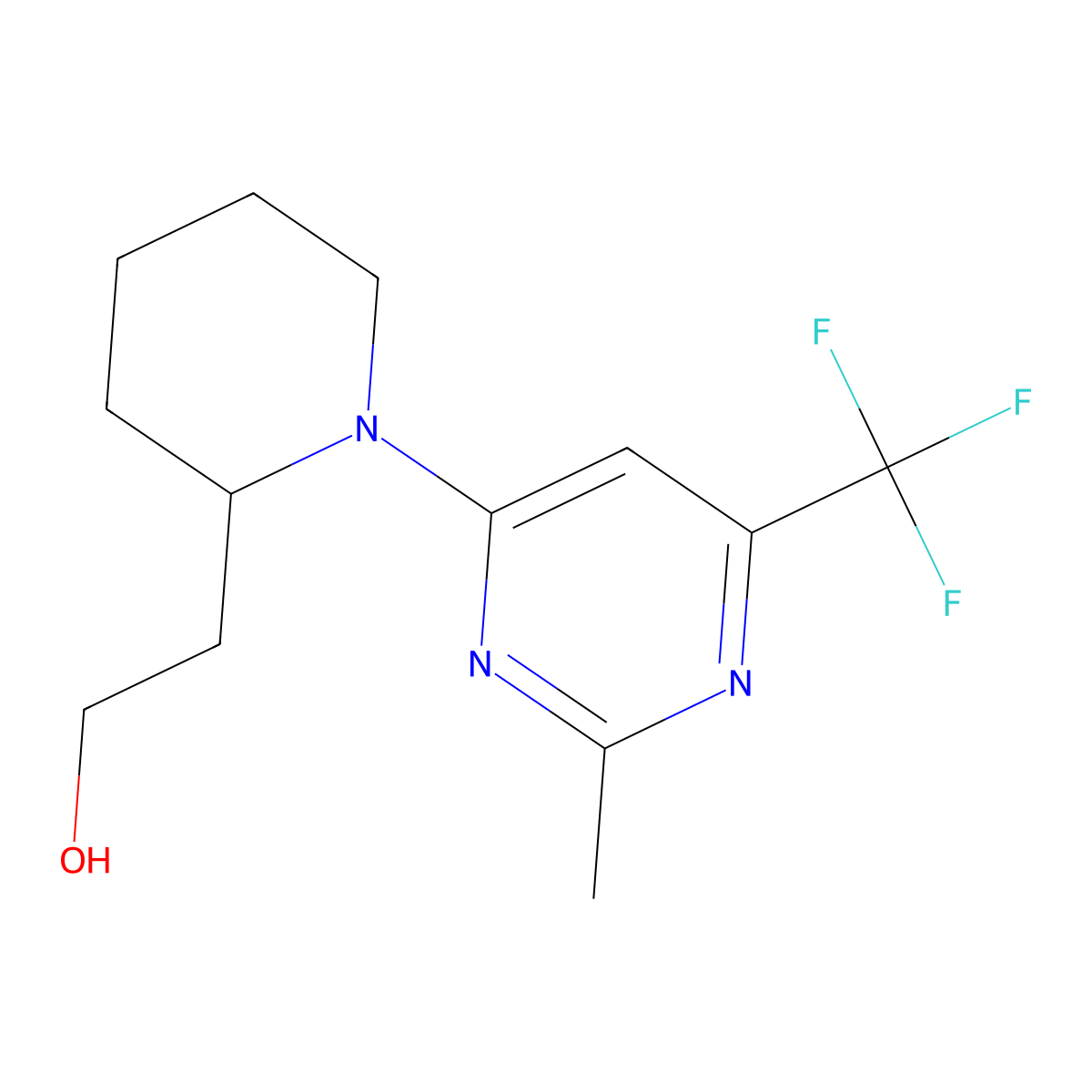 2-(1-(2-Methyl-6-(trifluoromethyl)pyrimidin-4-yl)piperidin-2-yl)ethan-1-ol molecular structure, CAS 2310013-84-2