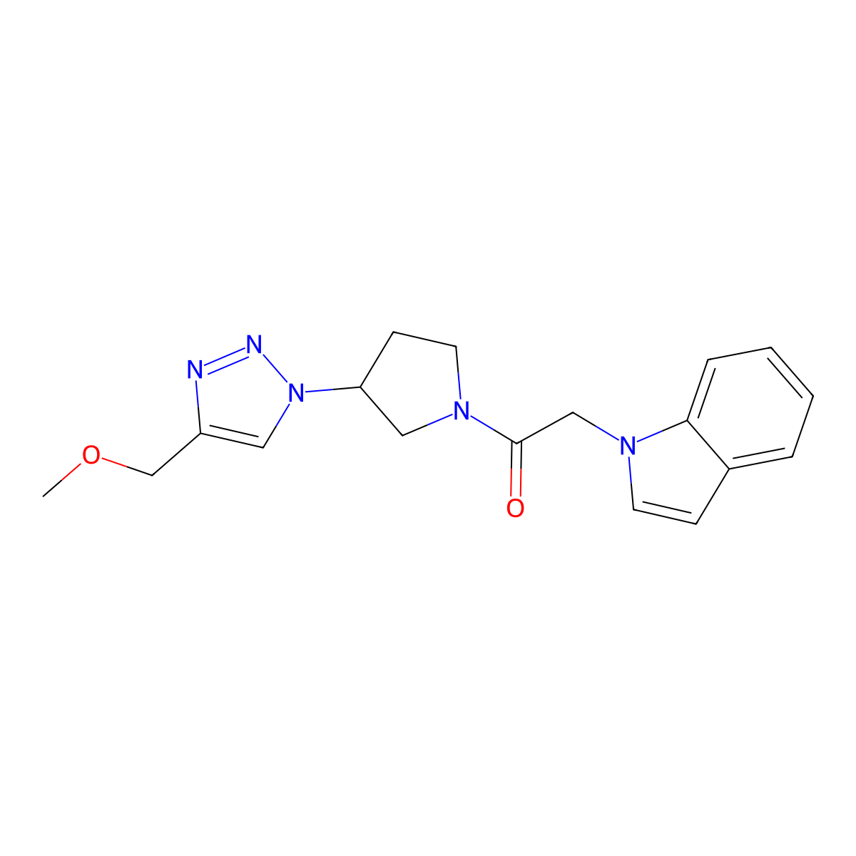 2-(1H-indol-1-yl)-1-{3-[4-(methoxymethyl)-1H-1,2,3-triazol-1-yl]pyrrolidin-1-yl}ethan-1-one molecular structure, CAS 2310014-22-1