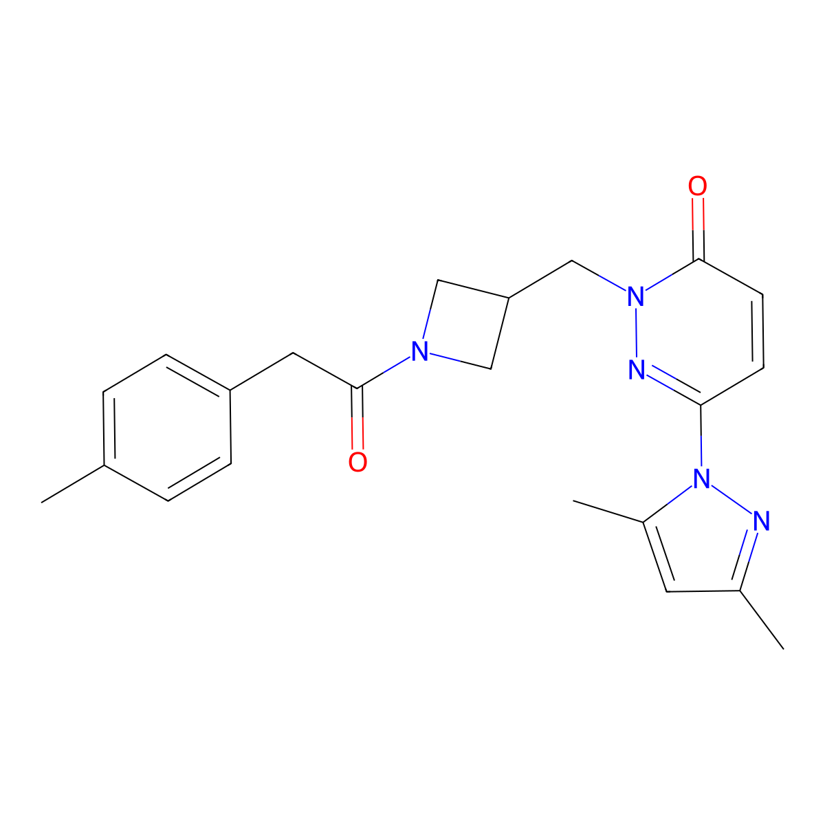 6-(3,5-dimethyl-1H-pyrazol-1-yl)-2-({1-[2-(4-methylphenyl)acetyl]azetidin-3-yl}methyl)-2,3-dihydropyridazin-3-one molecular structure, CAS 2310014-60-7