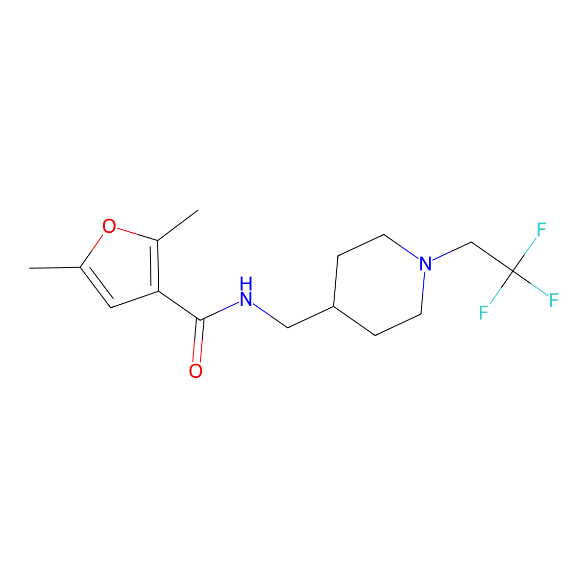 2,5-dimethyl-N-{[1-(2,2,2-trifluoroethyl)piperidin-4-yl]methyl}furan-3-carboxamide molecular structure, CAS 2310014-62-9