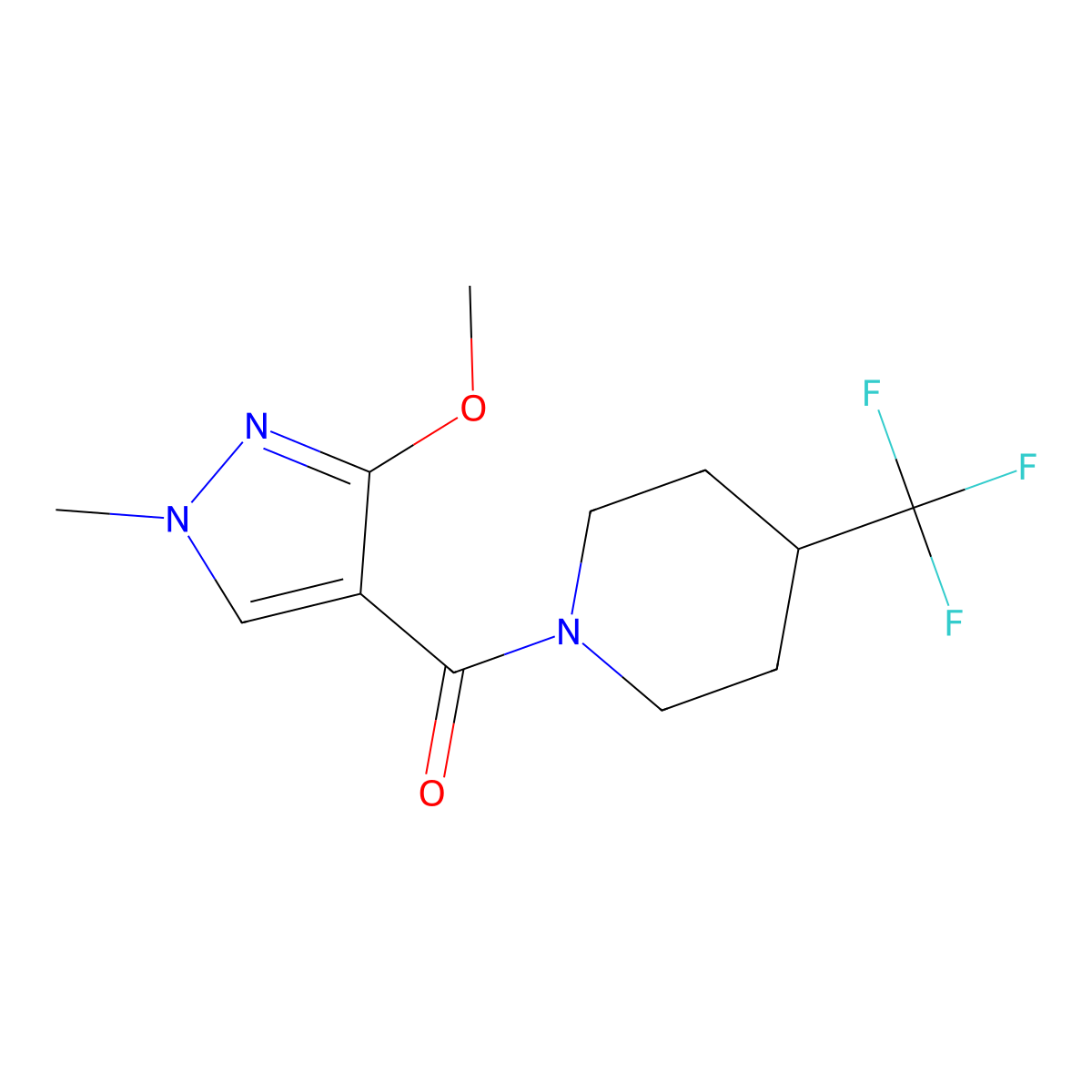 1-(3-methoxy-1-methyl-1H-pyrazole-4-carbonyl)-4-(trifluoromethyl)piperidine molecular structure, CAS 2310014-95-8