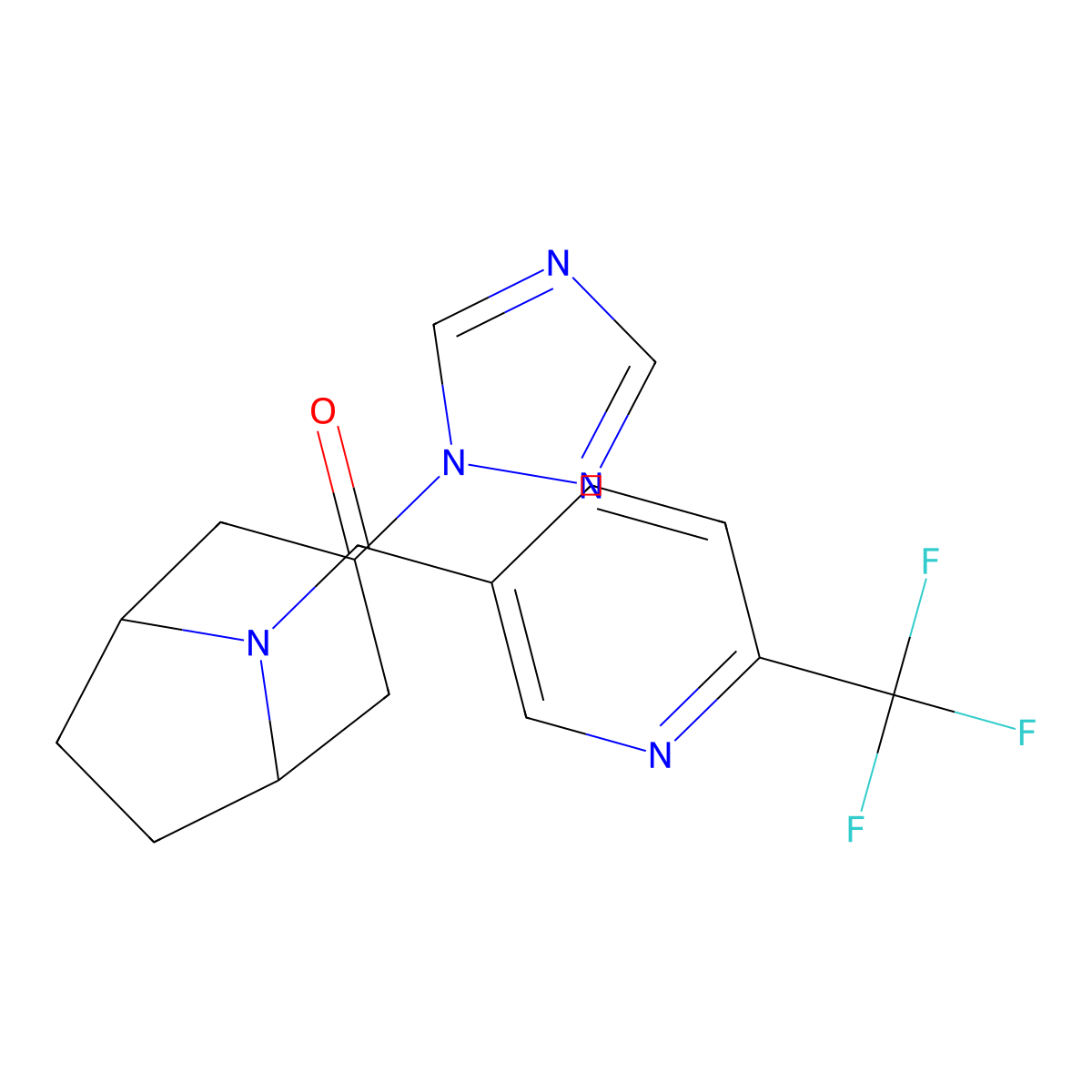 3-(1H-1,2,4-triazol-1-yl)-8-[6-(trifluoromethyl)pyridine-3-carbonyl]-8-azabicyclo[3.2.1]octane molecular structure, CAS 2310015-17-7