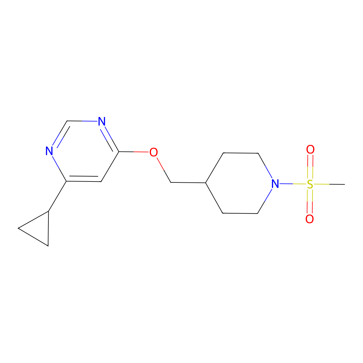 4-Cyclopropyl-6-[(1-methanesulfonylpiperidin-4-yl)methoxy]pyrimidine molecular structure, CAS 2310015-31-5