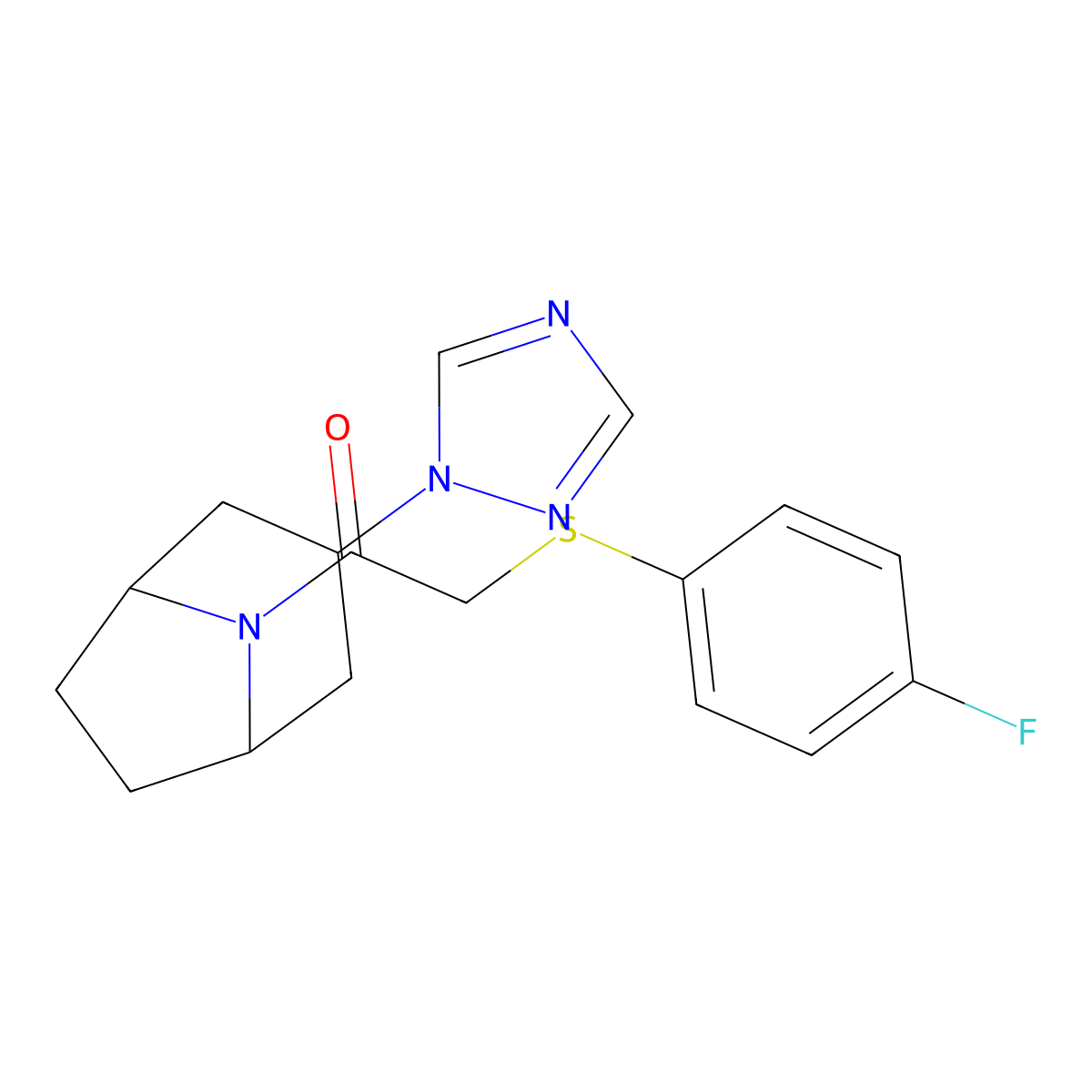 2-[(4-fluorophenyl)sulfanyl]-1-[3-(1H-1,2,4-triazol-1-yl)-8-azabicyclo[3.2.1]octan-8-yl]ethan-1-one molecular structure, CAS 2310015-64-4