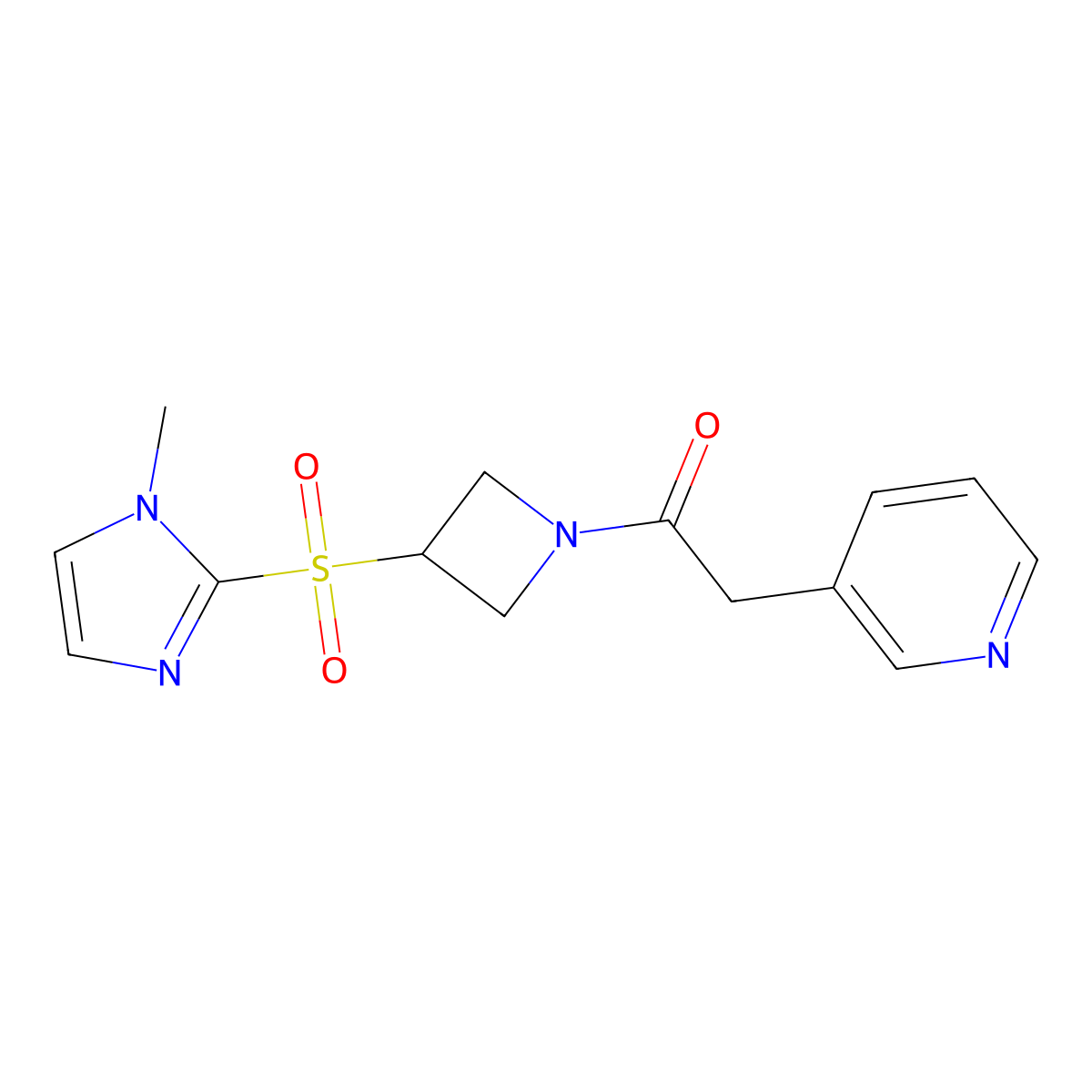 1-(3-((1-methyl-1H-imidazol-2-yl)sulfonyl)azetidin-1-yl)-2-(pyridin-3-yl)ethanone molecular structure, CAS 2310015-77-9