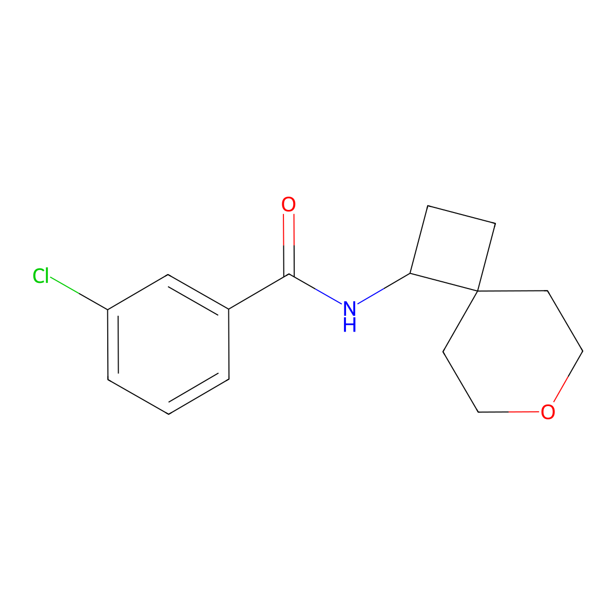 3-chloro-N-{7-oxaspiro[3.5]nonan-1-yl}benzamide molecular structure, CAS 2310015-85-9