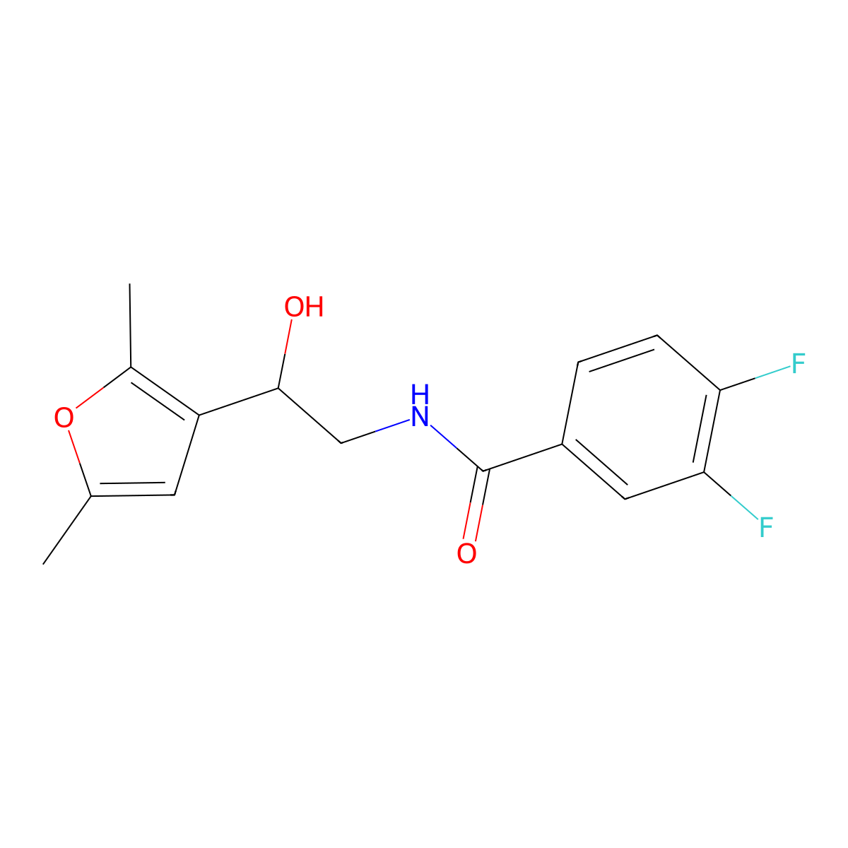 N-[2-(2,5-dimethylfuran-3-yl)-2-hydroxyethyl]-3,4-difluorobenzamide molecular structure, CAS 2310016-03-4