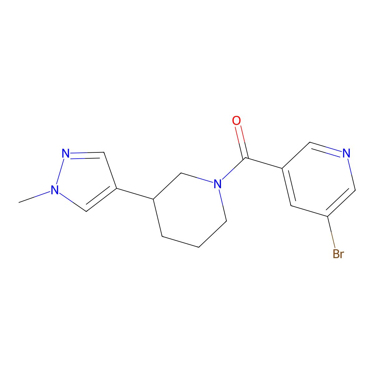 3-bromo-5-[3-(1-methyl-1H-pyrazol-4-yl)piperidine-1-carbonyl]pyridine molecular structure, CAS 2310016-27-2