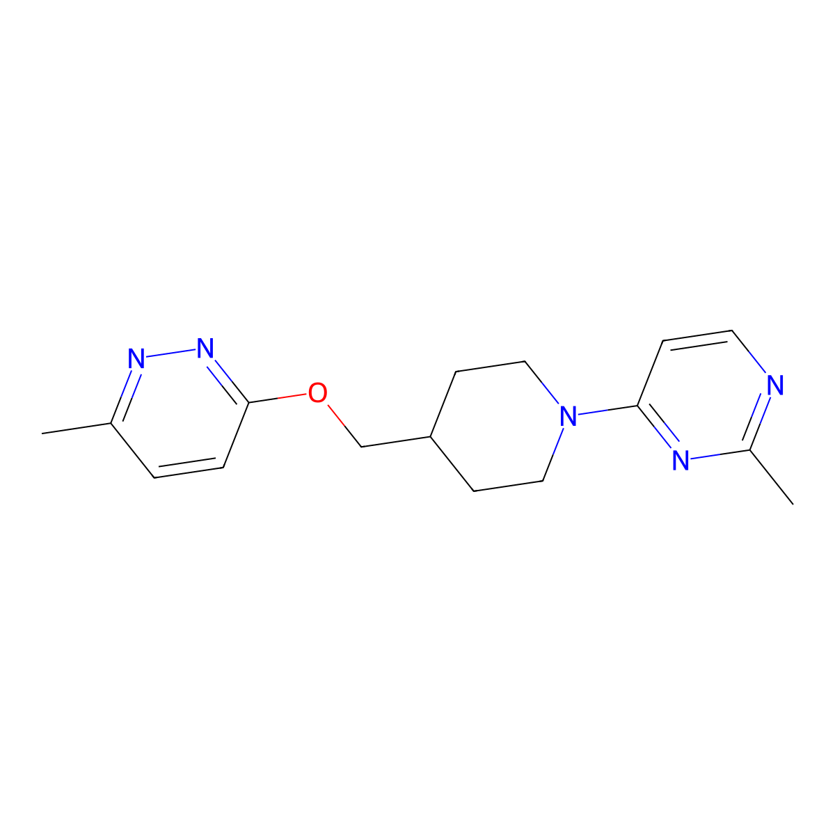 2-Methyl-4-(4-{[(6-methylpyridazin-3-yl)oxy]methyl}piperidin-1-yl)pyrimidine molecular structure, CAS 2310016-69-2