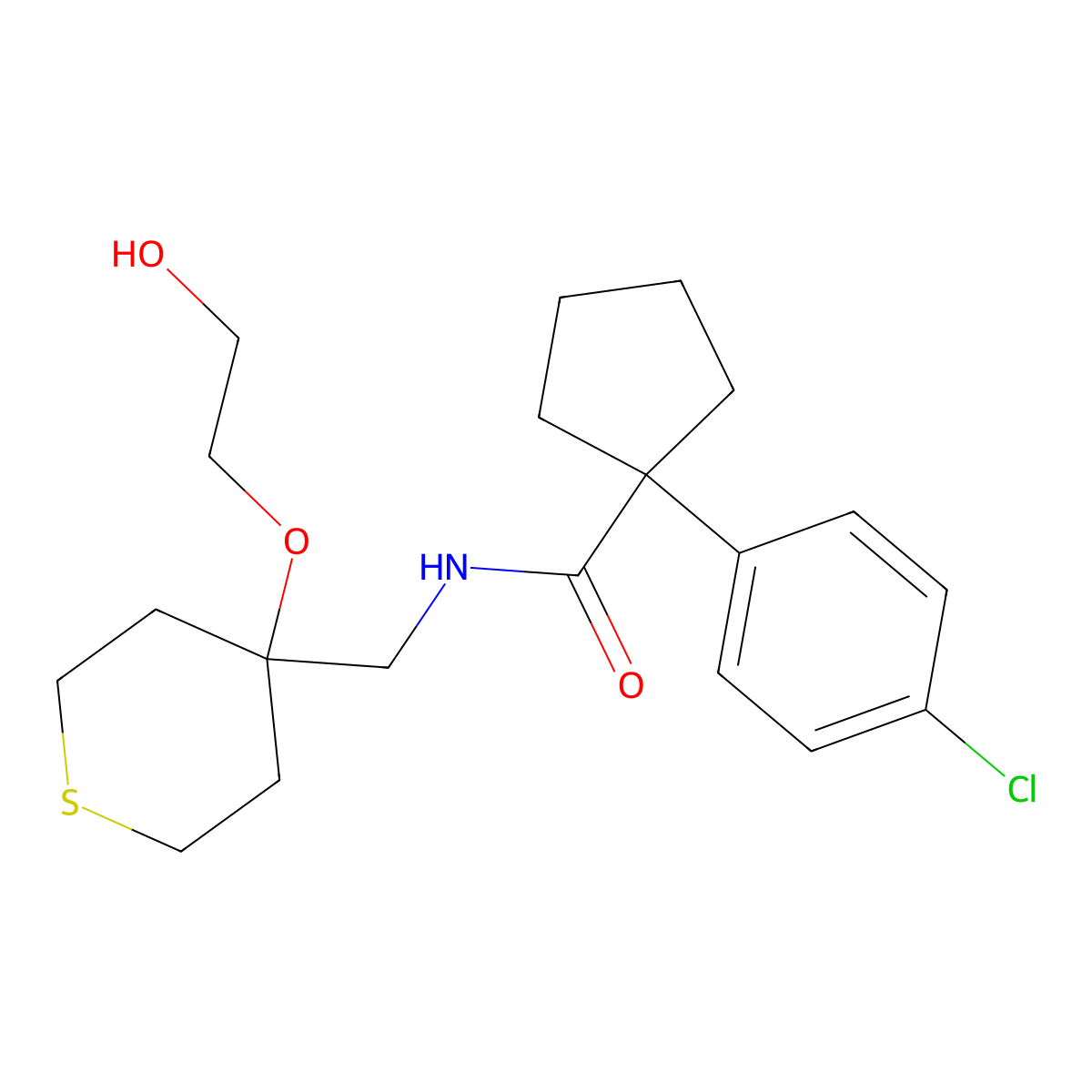1-(4-chlorophenyl)-N-{[4-(2-hydroxyethoxy)thian-4-yl]methyl}cyclopentane-1-carboxamide molecular structure, CAS 2310016-90-9