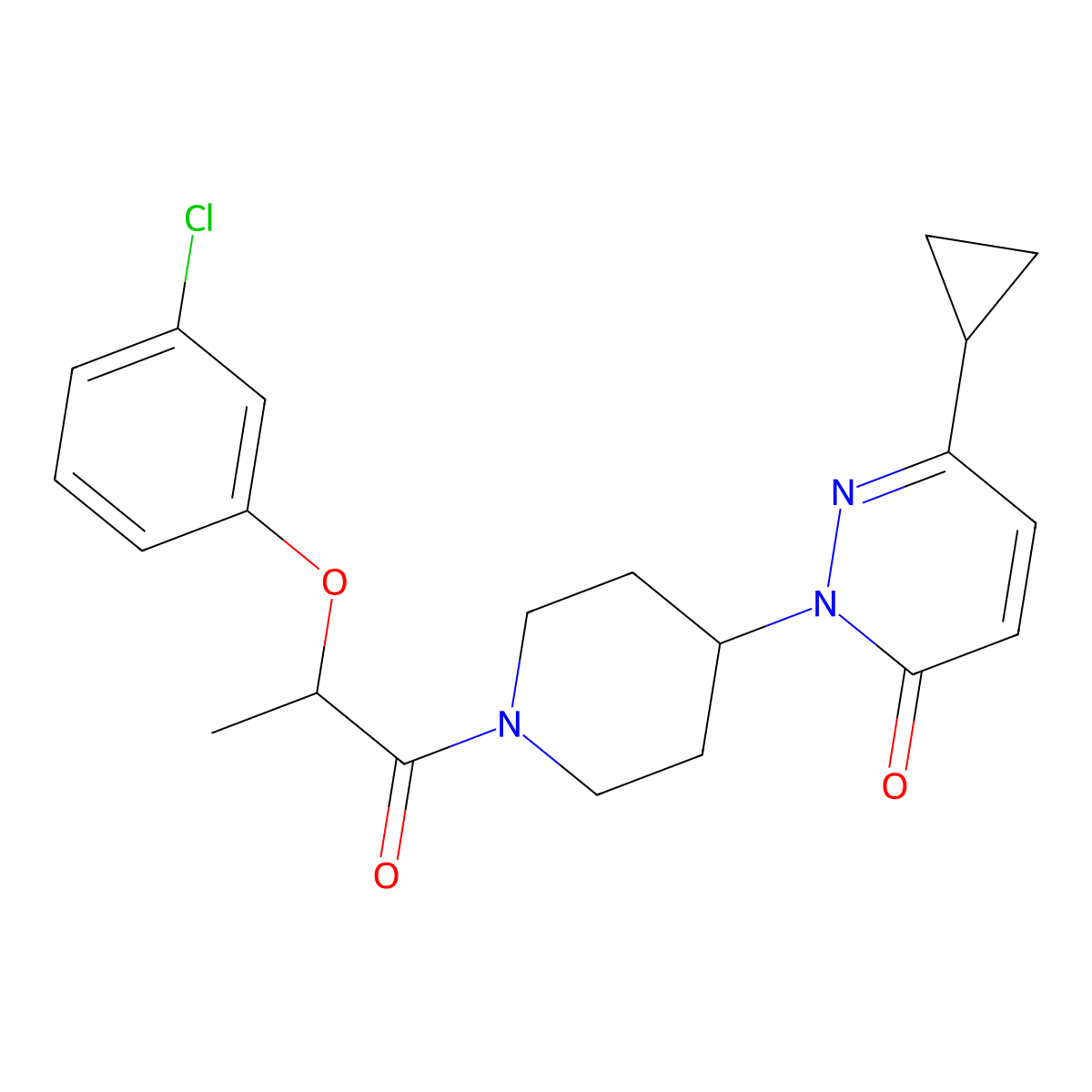 2-{1-[2-(3-Chlorophenoxy)propanoyl]piperidin-4-yl}-6-cyclopropyl-2,3-dihydropyridazin-3-one molecular structure, CAS 2310017-03-7