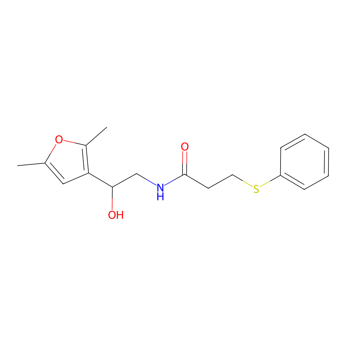 N-[2-(2,5-dimethylfuran-3-yl)-2-hydroxyethyl]-3-(phenylsulfanyl)propanamide molecular structure, CAS 2310017-31-1