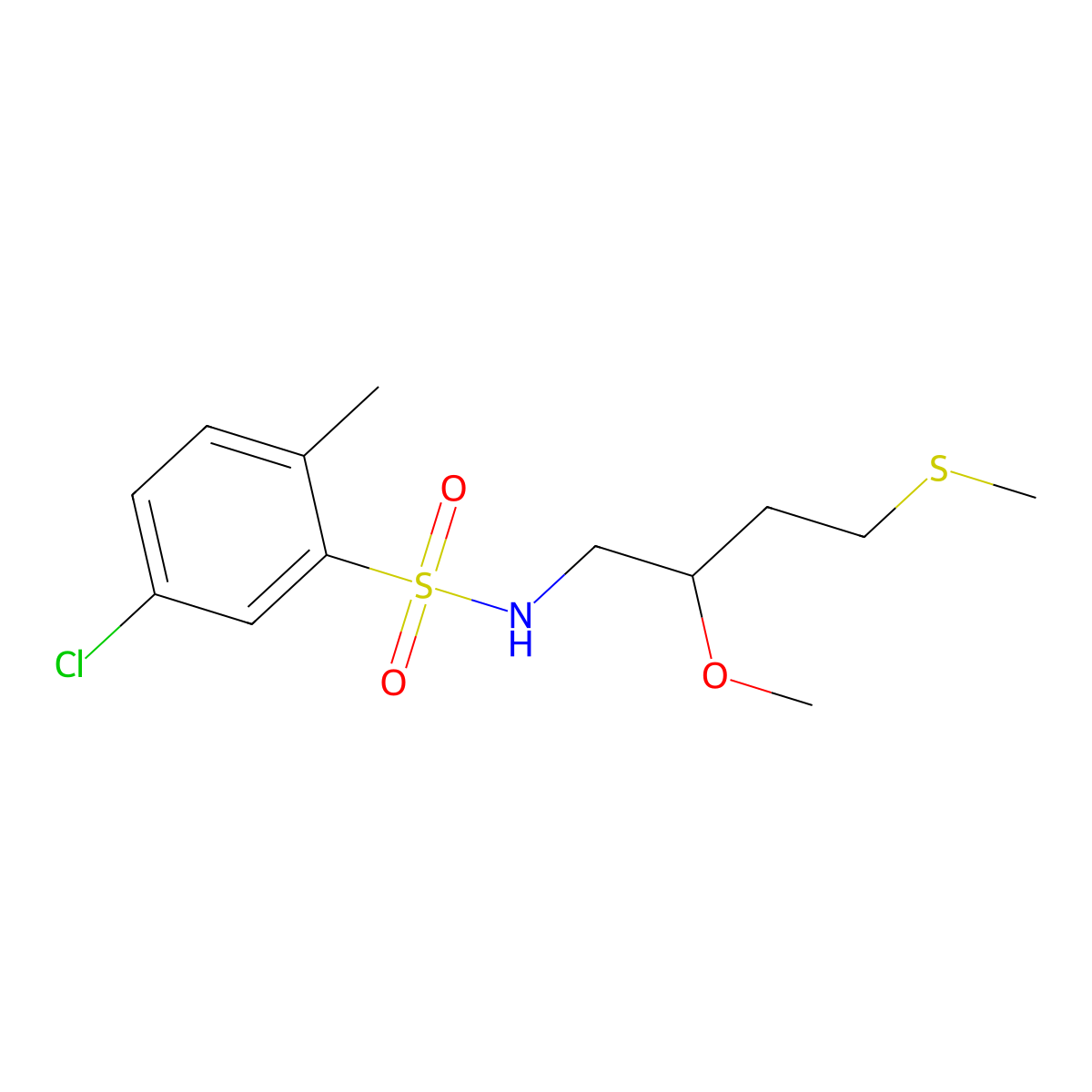 5-chloro-N-[2-methoxy-4-(methylsulfanyl)butyl]-2-methylbenzene-1-sulfonamide molecular structure, CAS 2310017-74-2