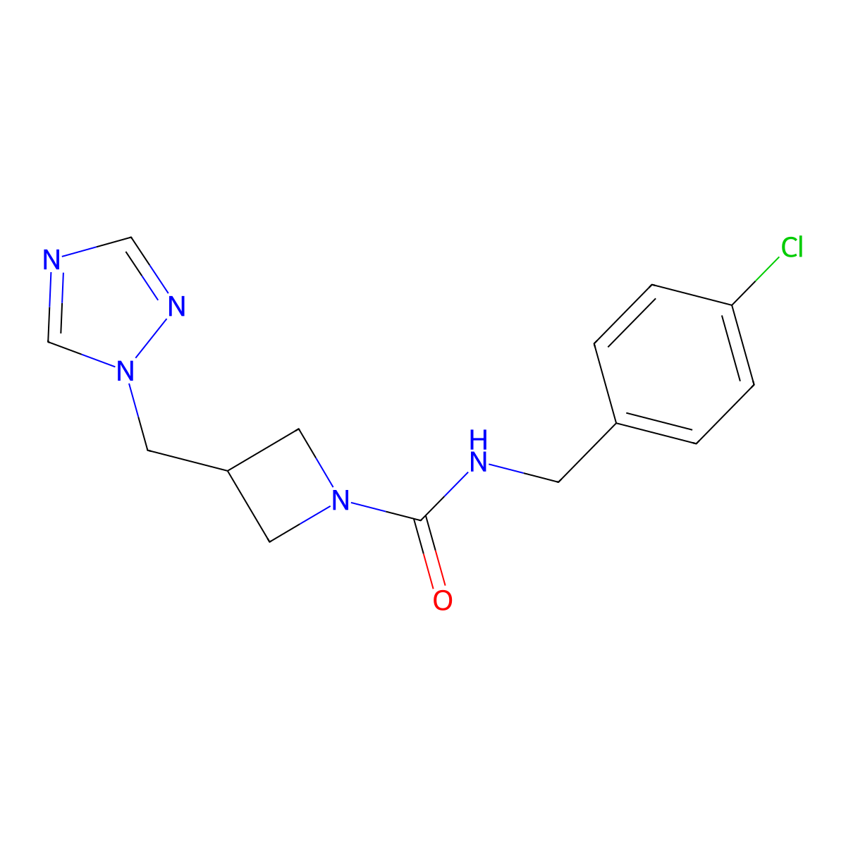 3-((1H-1,2,4-triazol-1-yl)methyl)-N-(4-chlorobenzyl)azetidine-1-carboxamide molecular structure, CAS 2310017-87-7