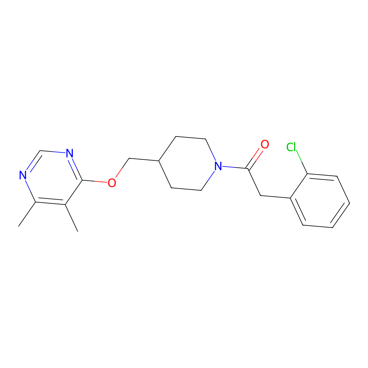 2-(2-Chlorophenyl)-1-(4-{[(5,6-dimethylpyrimidin-4-yl)oxy]methyl}piperidin-1-yl)ethan-1-one molecular structure, CAS 2310037-91-1
