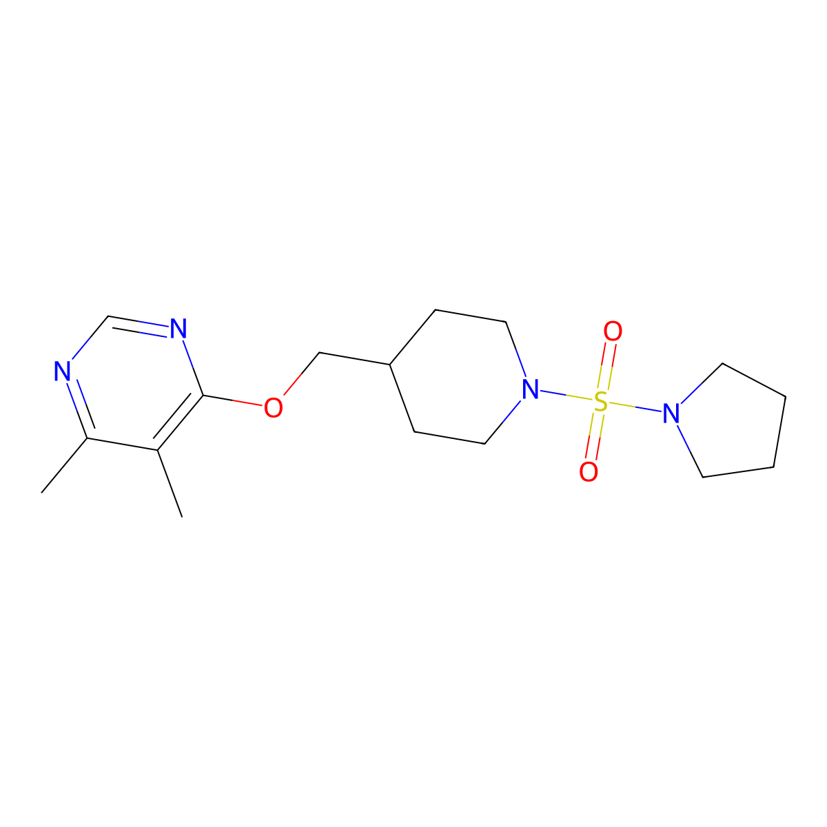 4,5-Dimethyl-6-((1-(pyrrolidin-1-ylsulfonyl)piperidin-4-yl)methoxy)pyrimidine molecular structure, CAS 2310038-44-7