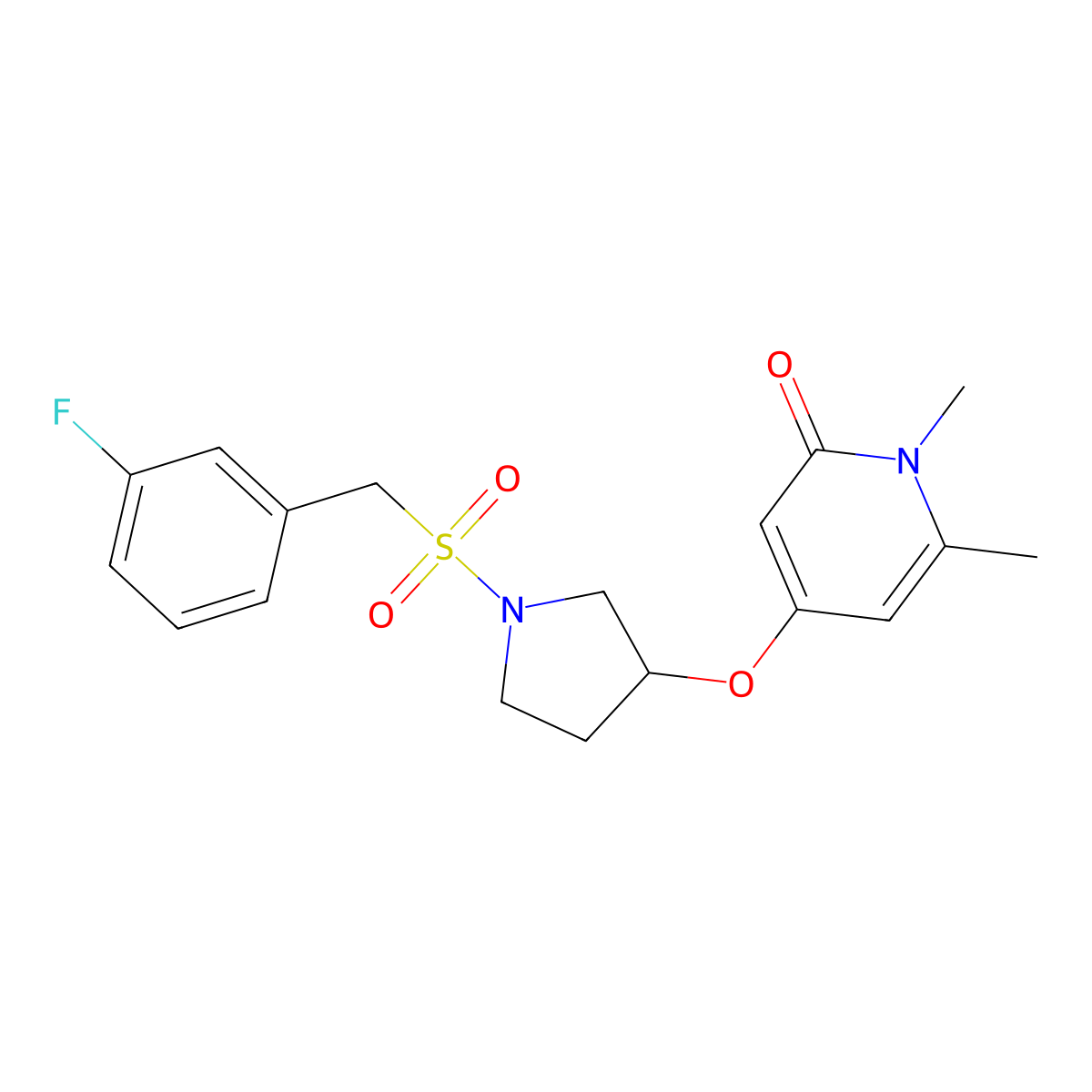 4-((1-((3-fluorobenzyl)sulfonyl)pyrrolidin-3-yl)oxy)-1,6-dimethylpyridin-2(1H)-one molecular structure, CAS 2310038-55-0
