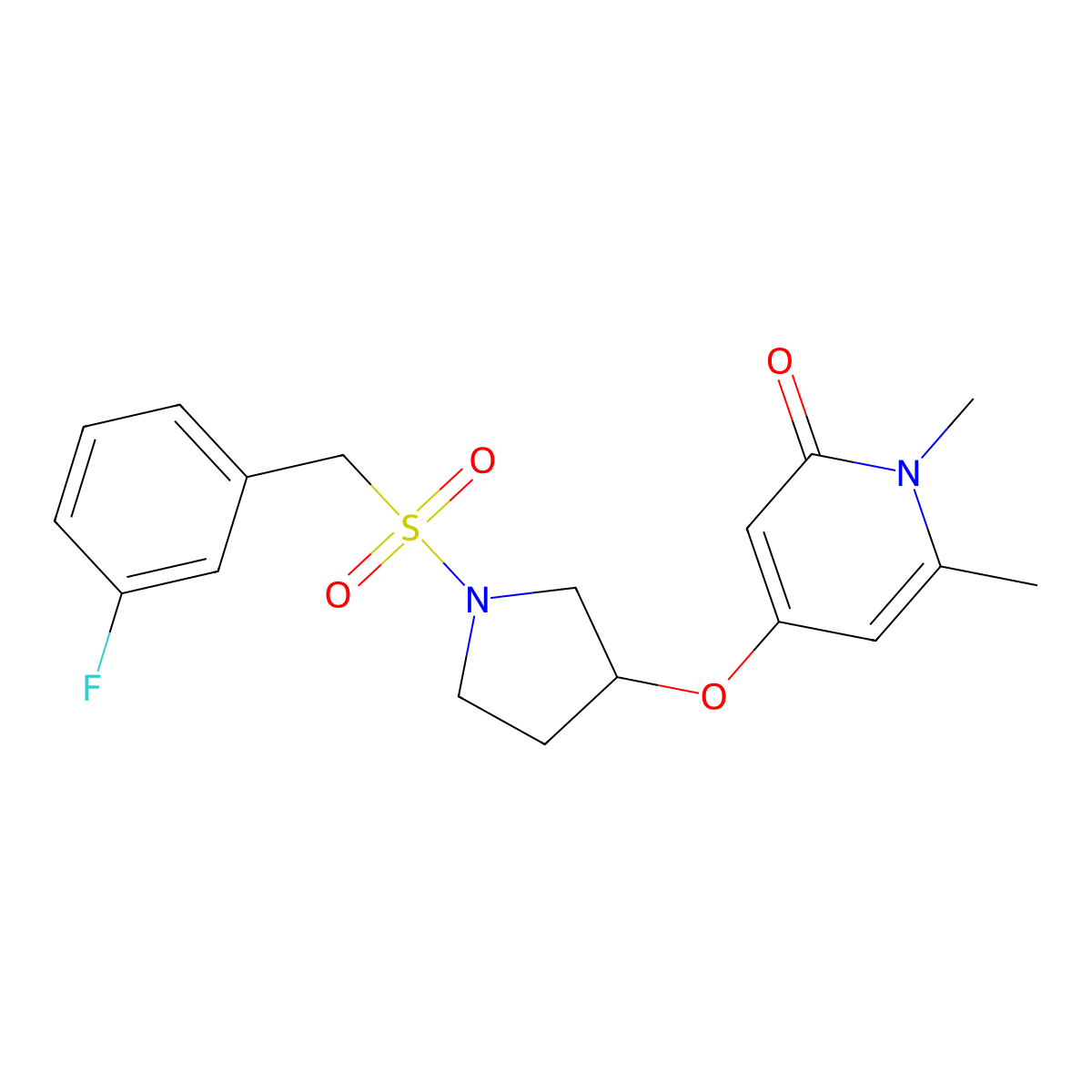 4-((1-((3-fluorobenzyl)sulfonyl)pyrrolidin-3-yl)oxy)-1,6-dimethylpyridin-2(1H)-one molecular structure, CAS 2310038-55-0