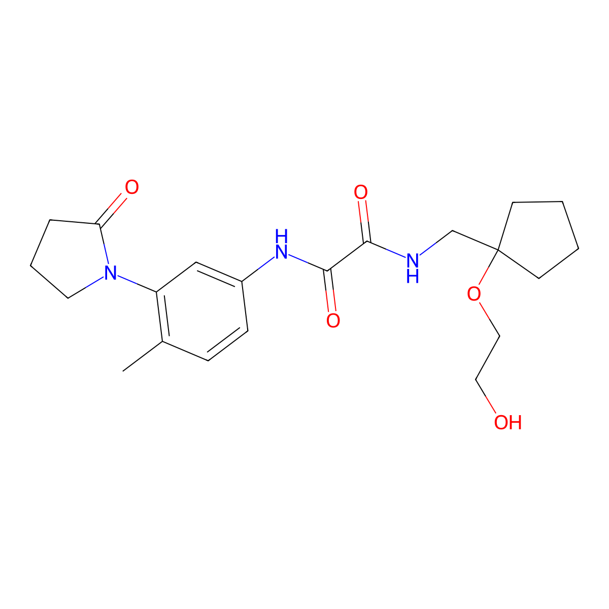 N1-((1-(2-hydroxyethoxy)cyclopentyl)methyl)-N2-(4-methyl-3-(2-oxopyrrolidin-1-yl)phenyl)oxalamide molecular structure, CAS 2310038-63-0