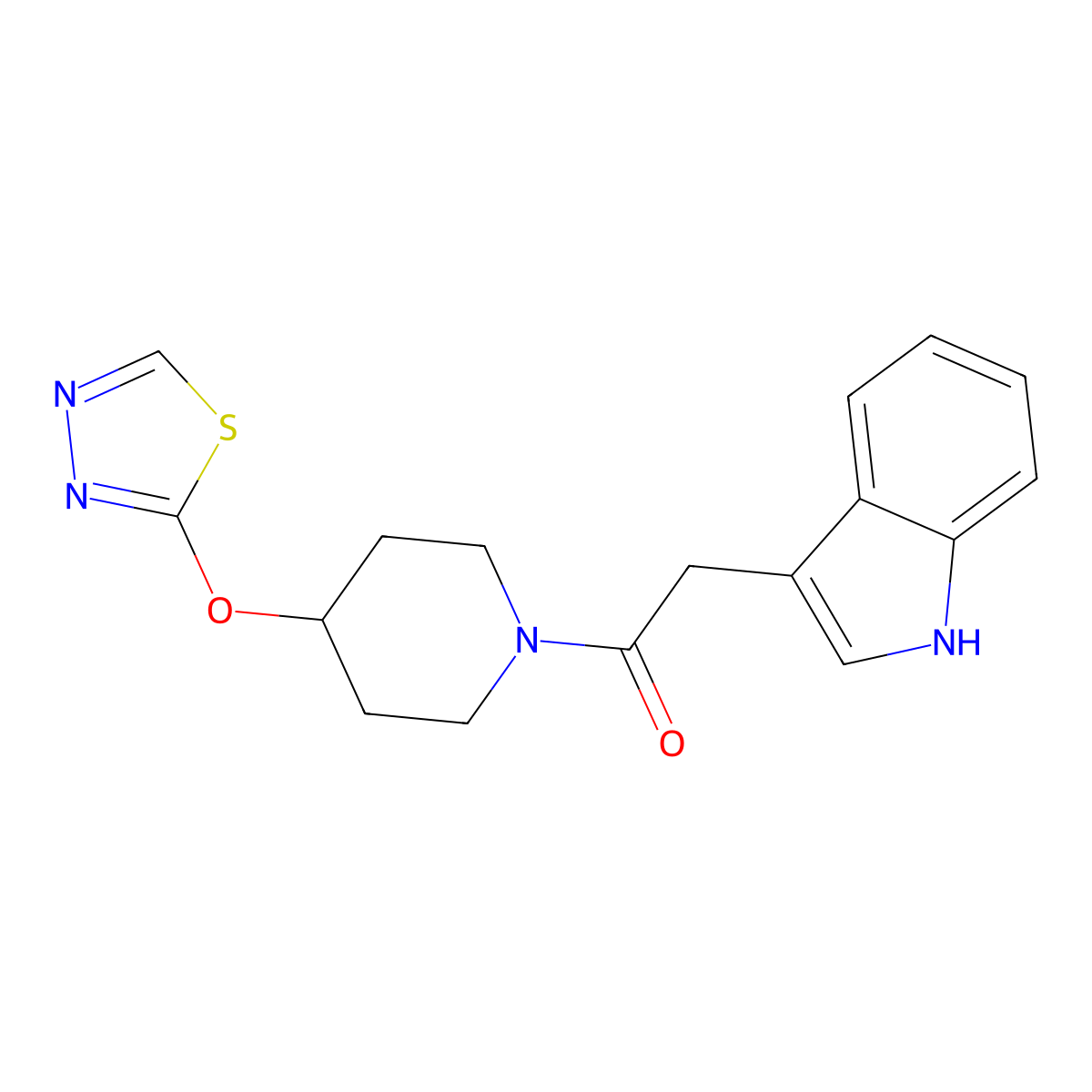 2-(1H-indol-3-yl)-1-[4-(1,3,4-thiadiazol-2-yloxy)piperidin-1-yl]ethan-1-one molecular structure, CAS 2310039-07-5