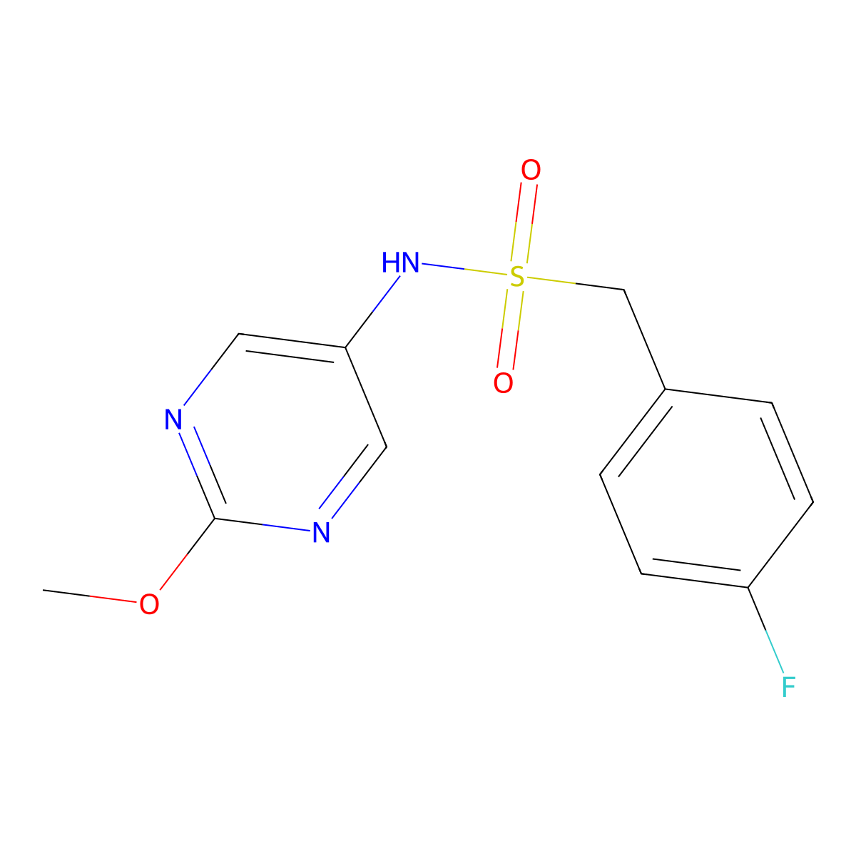 1-(4-fluorophenyl)-N-(2-methoxypyrimidin-5-yl)methanesulfonamide molecular structure, CAS 2310039-28-0