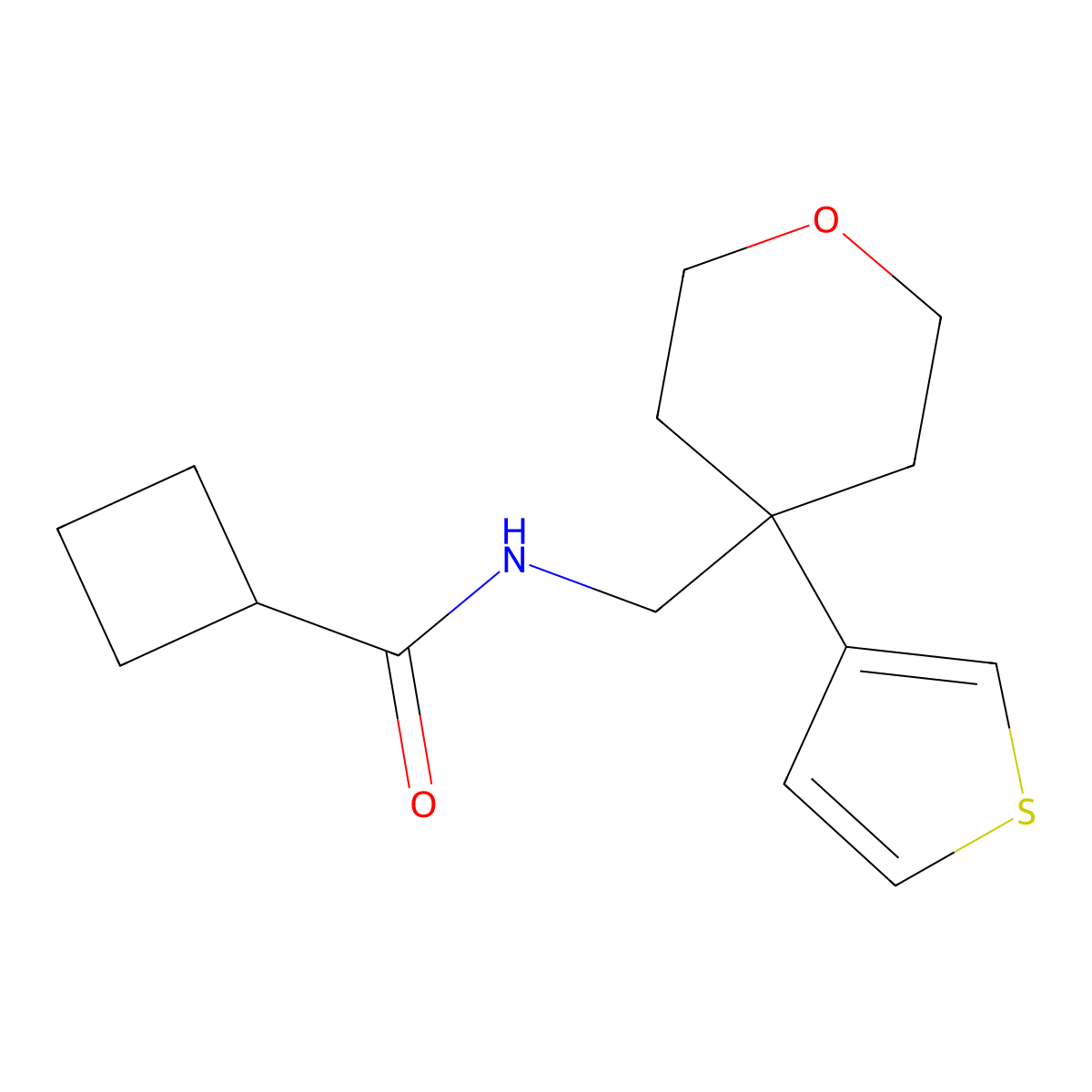 N-{[4-(thiophen-3-yl)oxan-4-yl]methyl}cyclobutanecarboxamide molecular structure, CAS 2310039-35-9