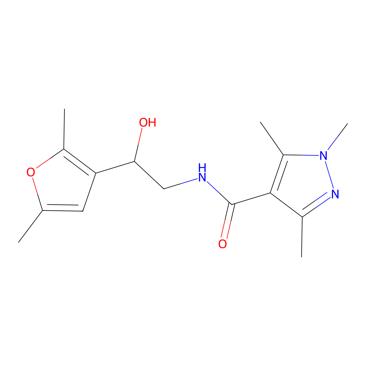 N-[2-(2,5-dimethylfuran-3-yl)-2-hydroxyethyl]-1,3,5-trimethyl-1H-pyrazole-4-carboxamide molecular structure, CAS 2310040-03-8