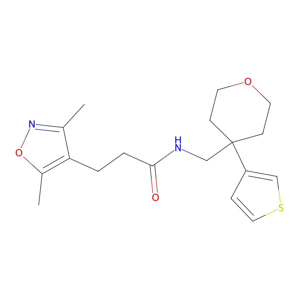 3-(3,5-dimethyl-1,2-oxazol-4-yl)-N-{[4-(thiophen-3-yl)oxan-4-yl]methyl}propanamide molecular structure, CAS 2310040-13-0