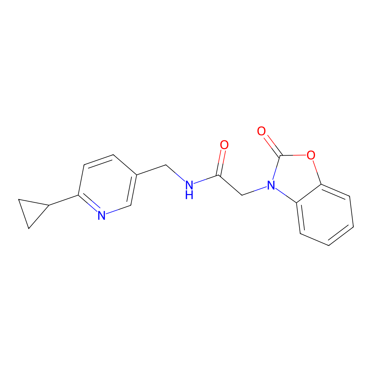 N-((6-cyclopropylpyridin-3-yl)methyl)-2-(2-oxobenzo[d]oxazol-3(2H)-yl)acetamide molecular structure, CAS 2310040-38-9