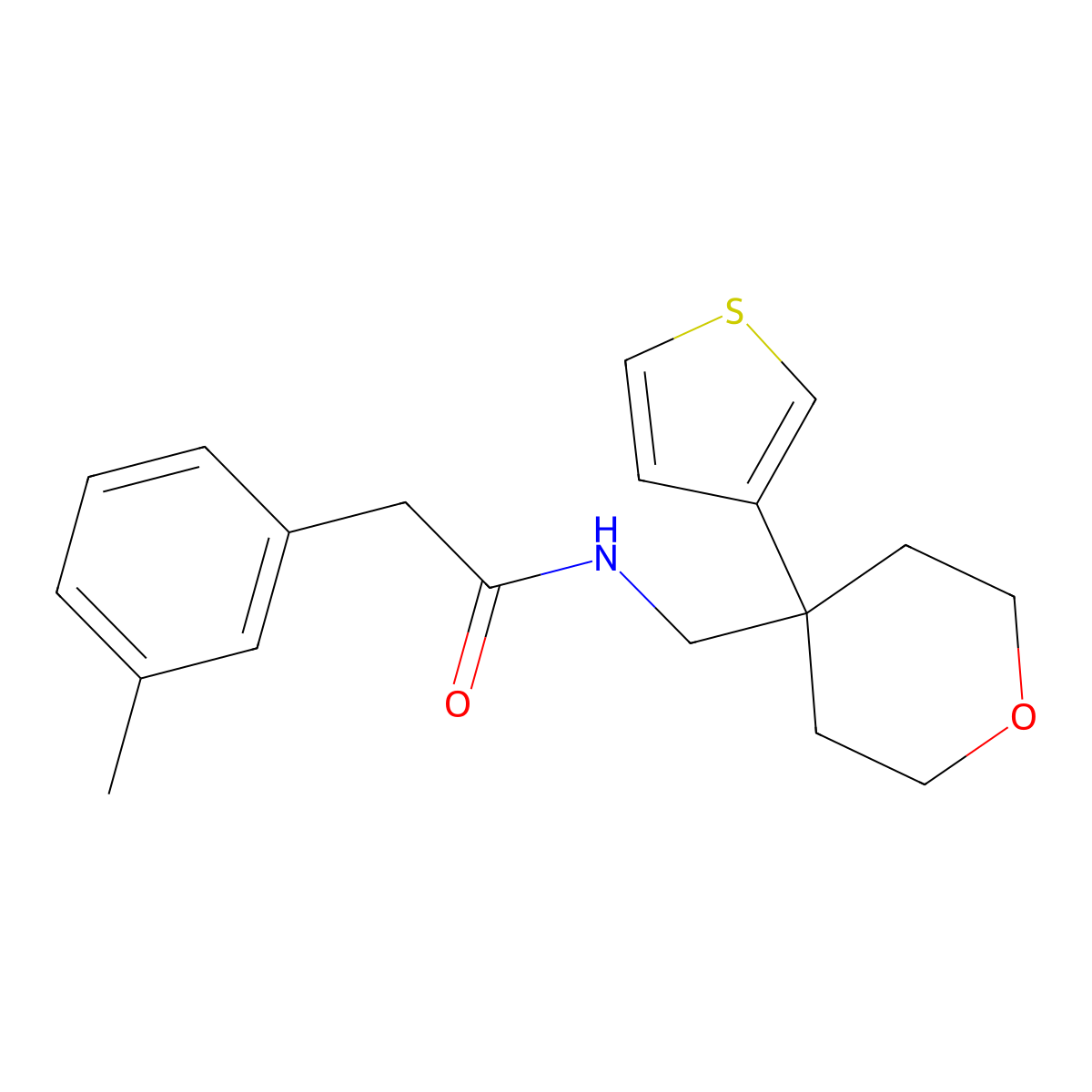 2-(3-methylphenyl)-N-{[4-(thiophen-3-yl)oxan-4-yl]methyl}acetamide molecular structure, CAS 2310040-45-8