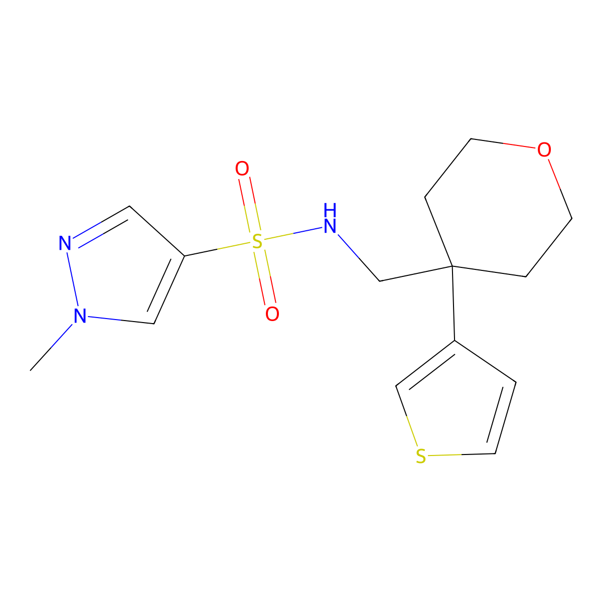 1-methyl-N-{[4-(thiophen-3-yl)oxan-4-yl]methyl}-1H-pyrazole-4-sulfonamide molecular structure, CAS 2310040-63-0