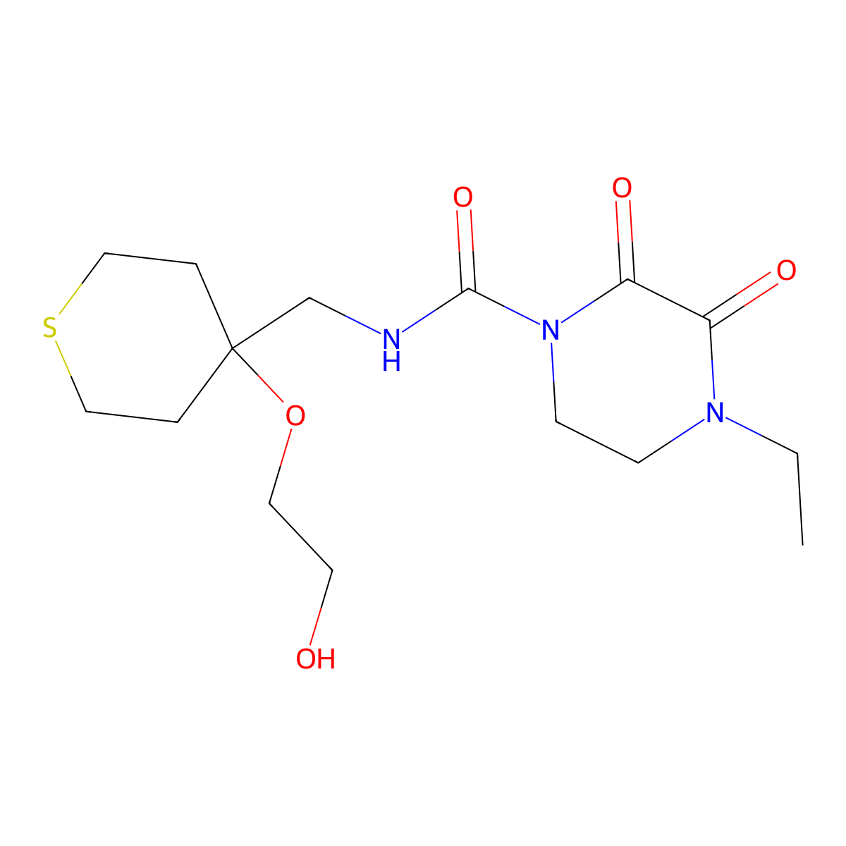 4-ethyl-N-{[4-(2-hydroxyethoxy)thian-4-yl]methyl}-2,3-dioxopiperazine-1-carboxamide molecular structure, CAS 2310040-66-3