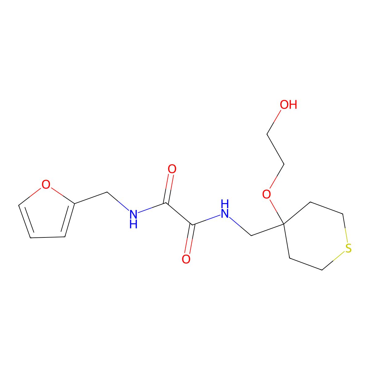 N1-(furan-2-ylmethyl)-N2-((4-(2-hydroxyethoxy)tetrahydro-2H-thiopyran-4-yl)methyl)oxalamide molecular structure, CAS 2310040-86-7