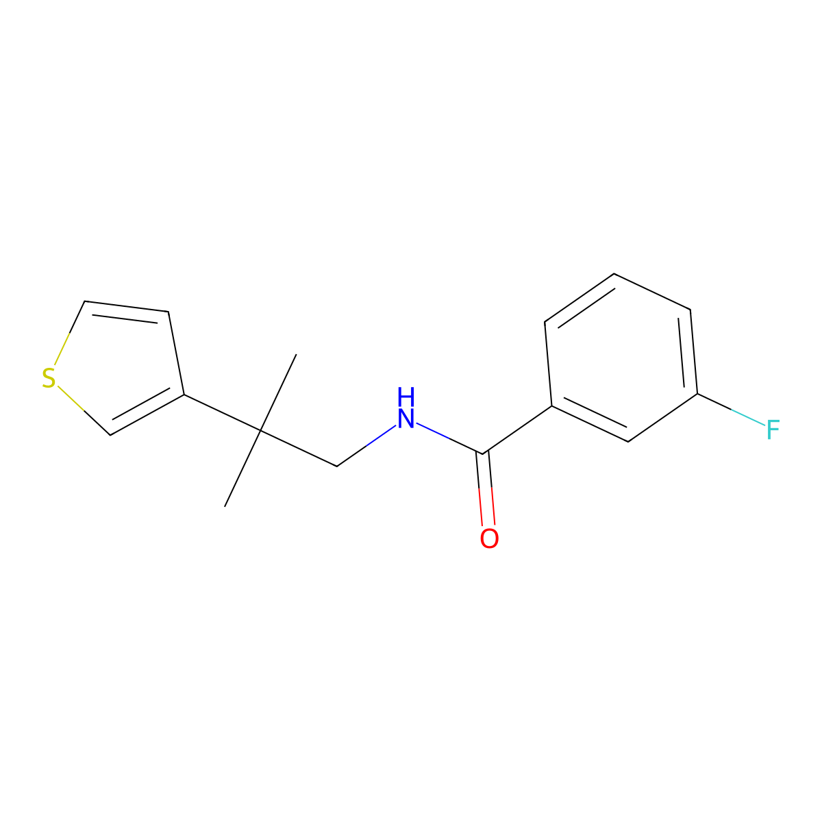 3-fluoro-N-(2-methyl-2-(thiophen-3-yl)propyl)benzamide molecular structure, CAS 2310041-09-7