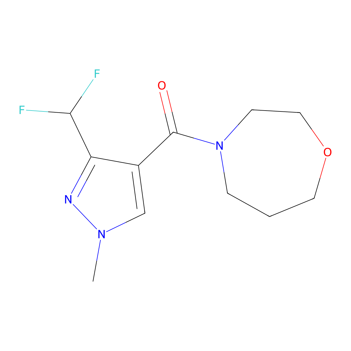 4-[3-(difluoromethyl)-1-methyl-1H-pyrazole-4-carbonyl]-1,4-oxazepane molecular structure, CAS 2310083-00-0