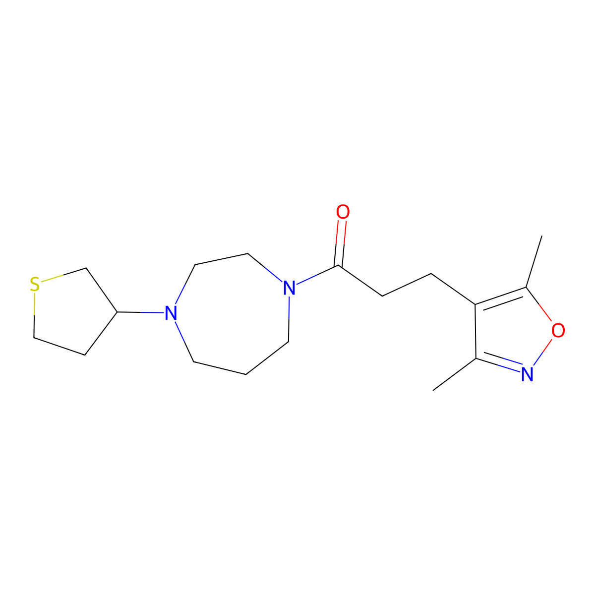 3-(3,5-Dimethyl-1,2-oxazol-4-yl)-1-[4-(thiolan-3-yl)-1,4-diazepan-1-yl]propan-1-one molecular structure, CAS 2310083-36-2