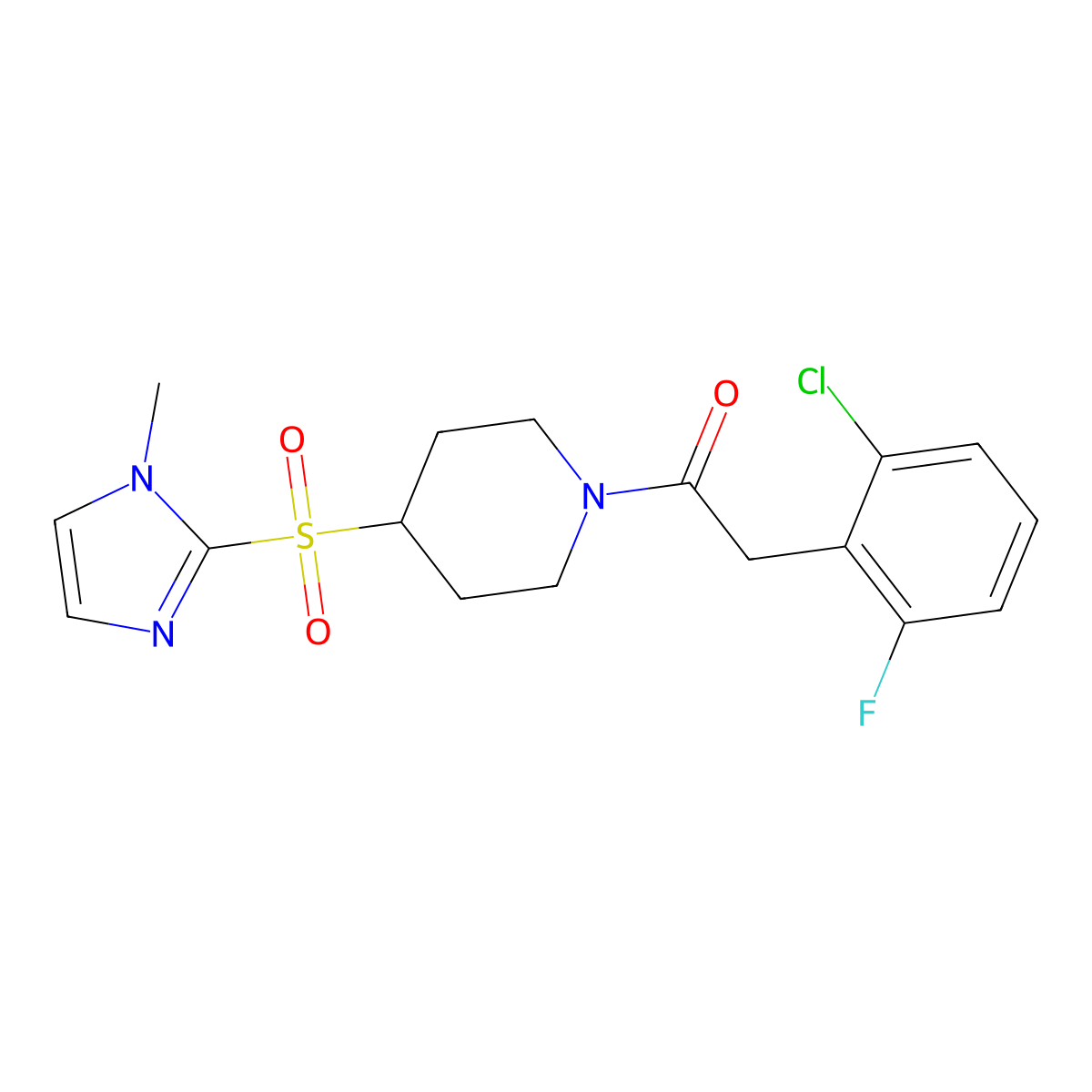 2-(2-chloro-6-fluorophenyl)-1-(4-((1-methyl-1H-imidazol-2-yl)sulfonyl)piperidin-1-yl)ethanone molecular structure, CAS 2310096-58-1