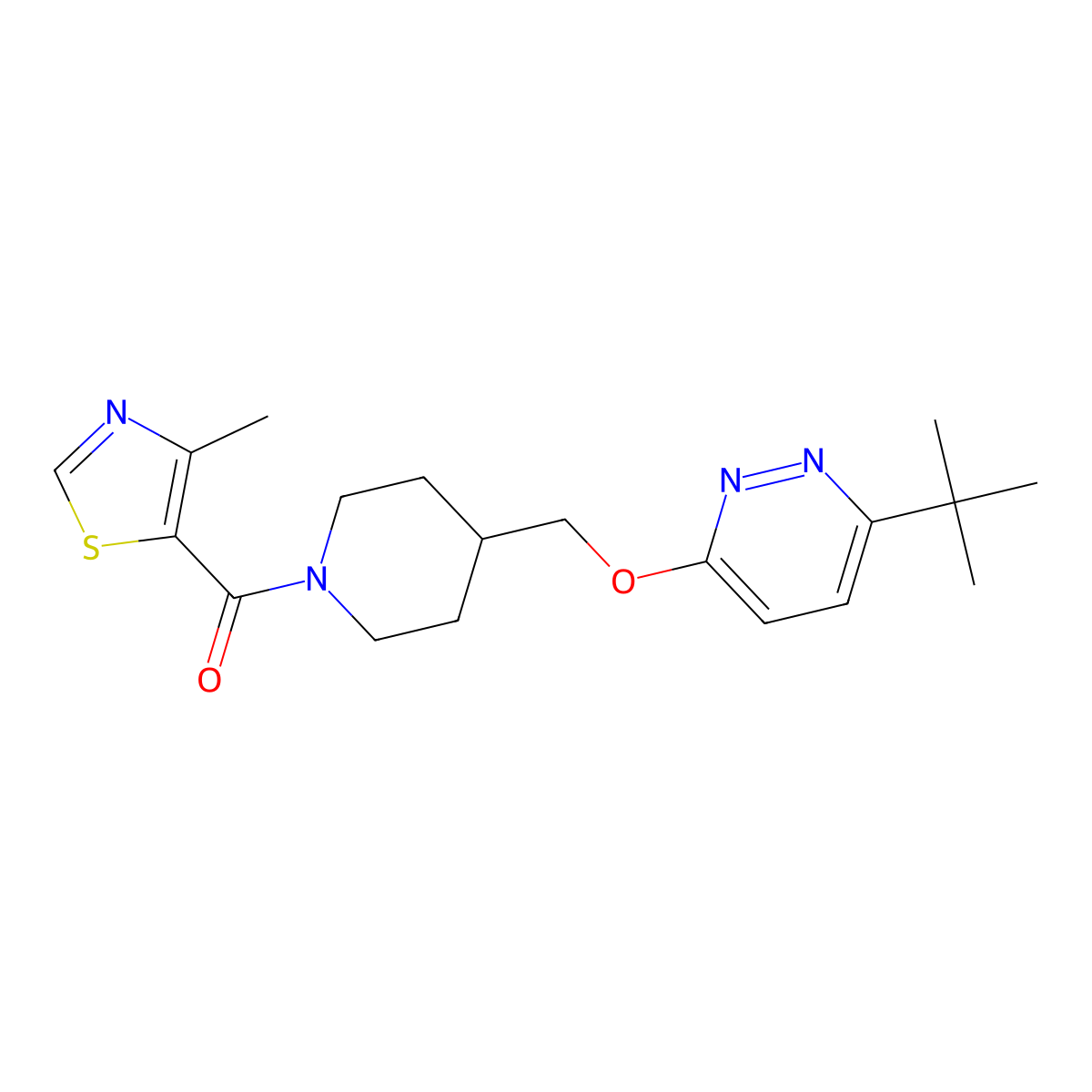 3-Tert-butyl-6-{[1-(4-methyl-1,3-thiazole-5-carbonyl)piperidin-4-yl]methoxy}pyridazine molecular structure, CAS 2310096-99-0